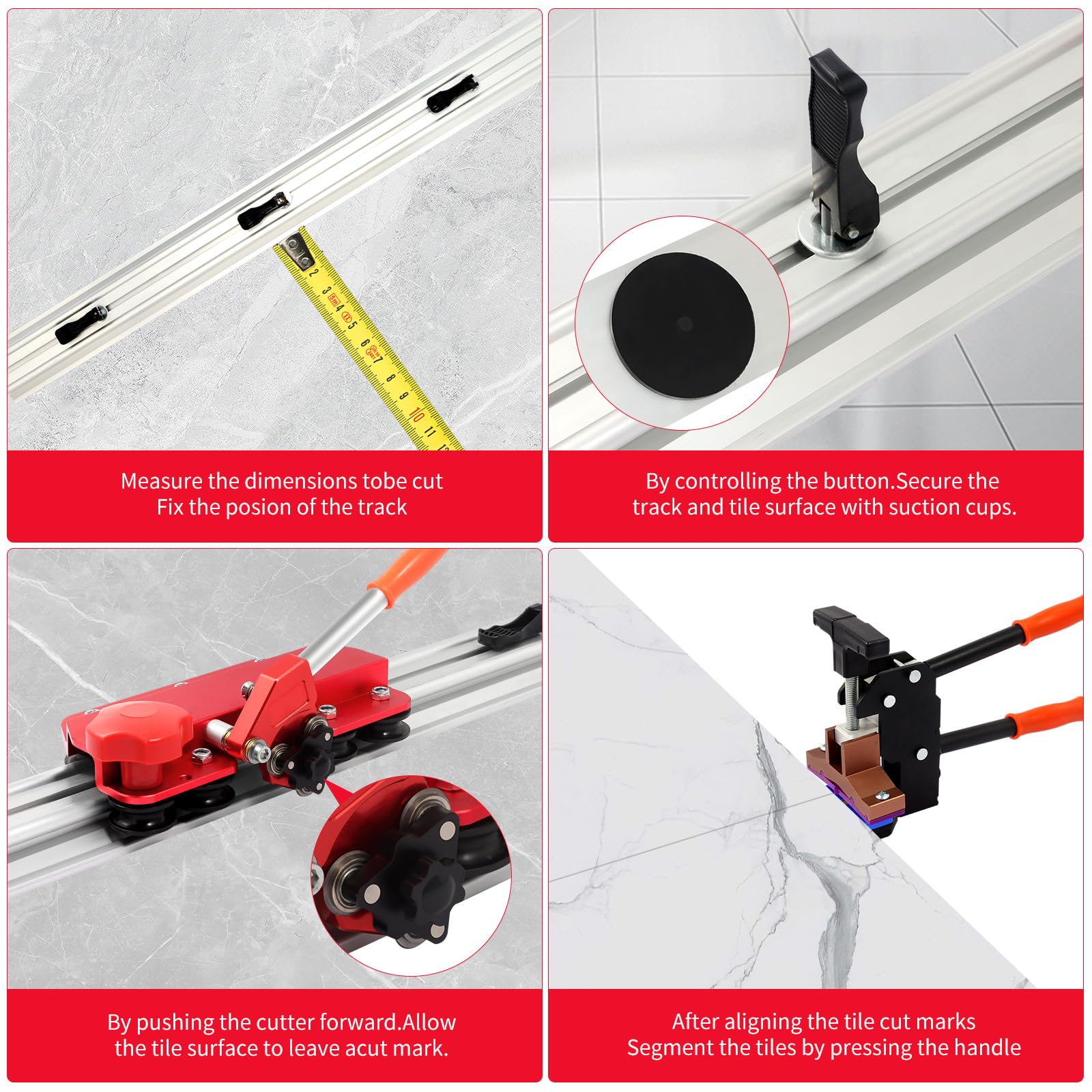 110-Inch Large Manual Tile Cutter for Ceramic Tiles - Built-in Suction Cups & Tile Pliers, 3-Push Knife System, Cuts Up to 4.7-Inch Thick Tiles - Perfect for Flooring, Backsplash, and DIY Home Renovation Projects