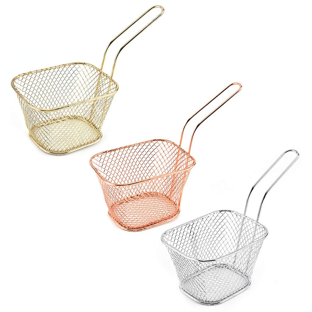 Stainless Steel French Fry Basket - Mini Deep Fryer Basket for Cooking, Frying & Food Storage - Gold Metal Wire Basket for Kitchen, Restaurants & Fast Food Shops