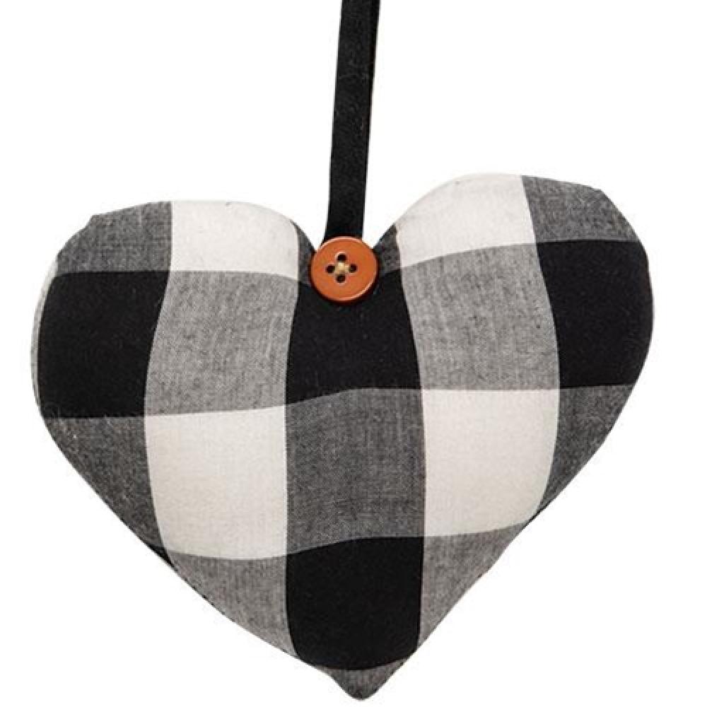 Black and White Buffalo Check Heart Ornament - Rustic Farmhouse Christmas Decor for Tree, Mantel, or Gift Giving