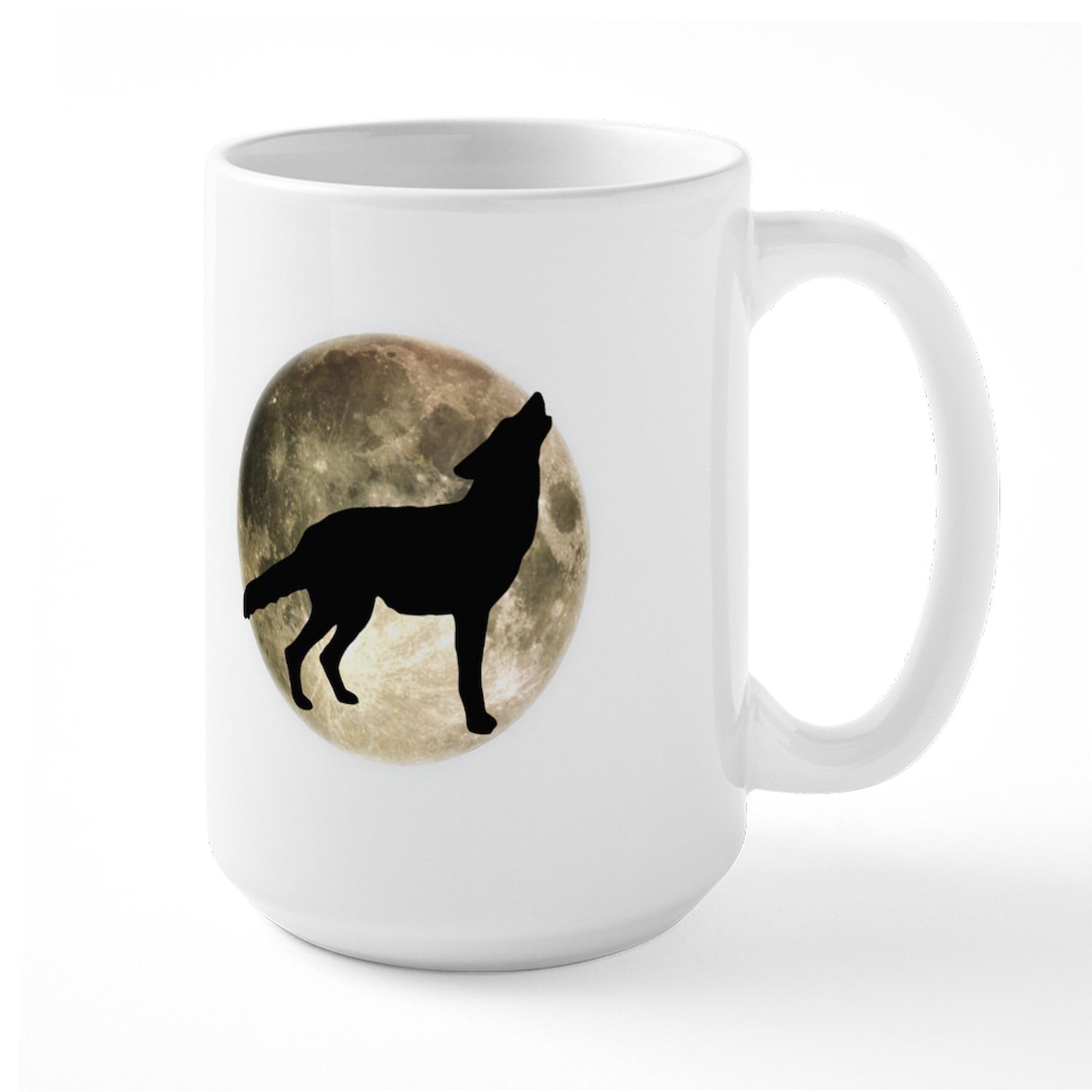 Coyote Howl Moon Large Coffee Mug - 15 oz. White Ceramic Cup for Hot Drinks - Perfect for Home, Office & Camping Gifts