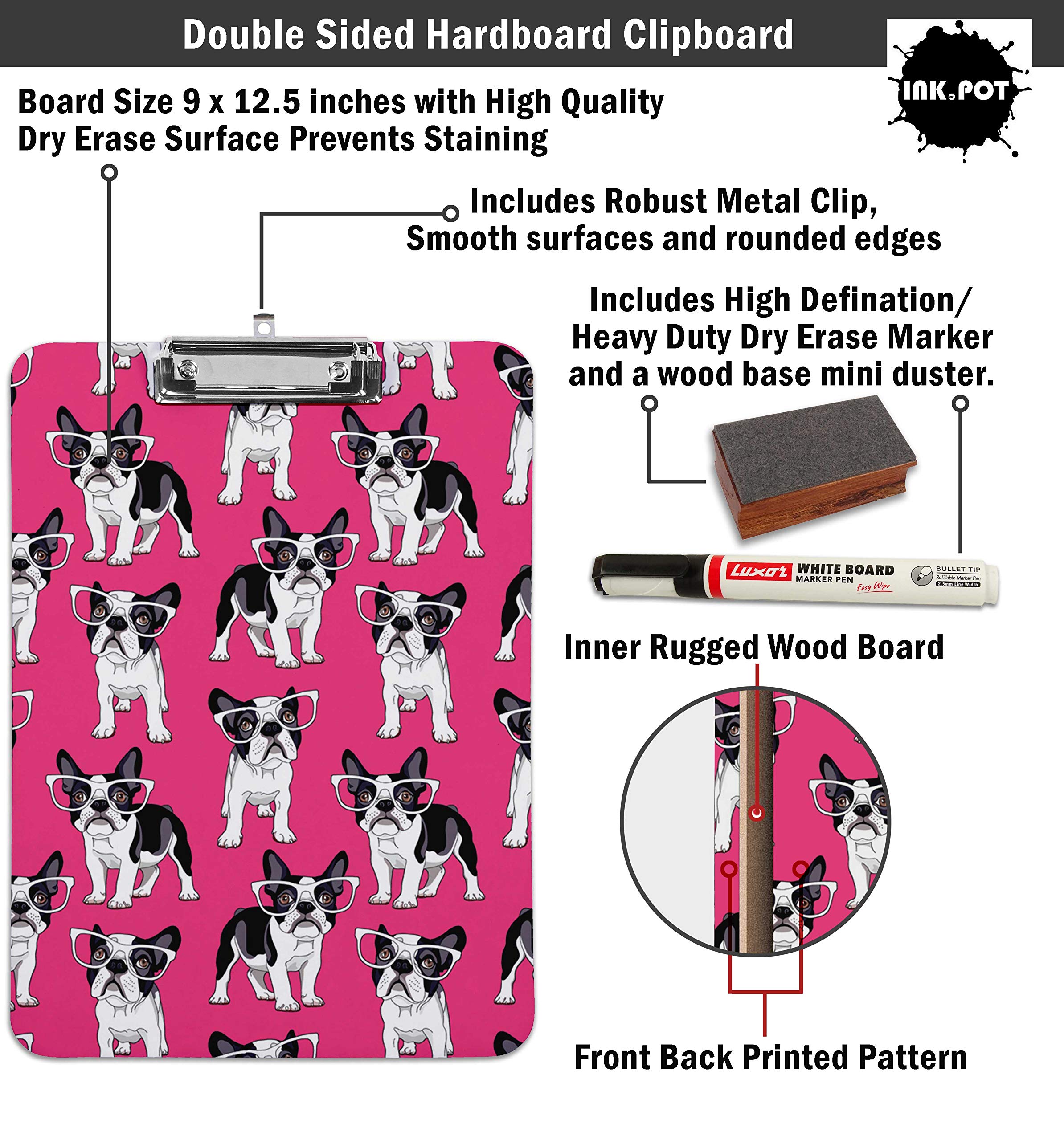 Double Sided Dry Erase Clipboard 9x15 - Letter Size with Marker & Duster for Office & School