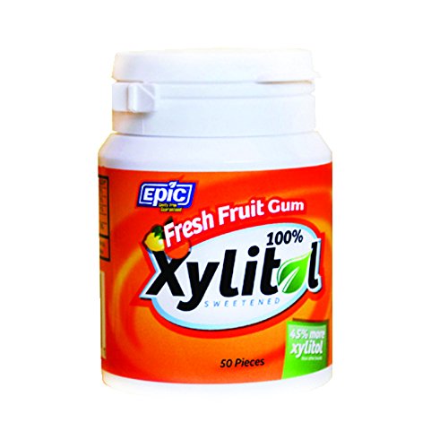 Epic Xylitol Sugar-Free Chewing Gum - Natural Fresh Fruit Flavor, 50 Pieces - Freshens Breath & Supports Oral Health - Perfect for Work, Travel & After Meals