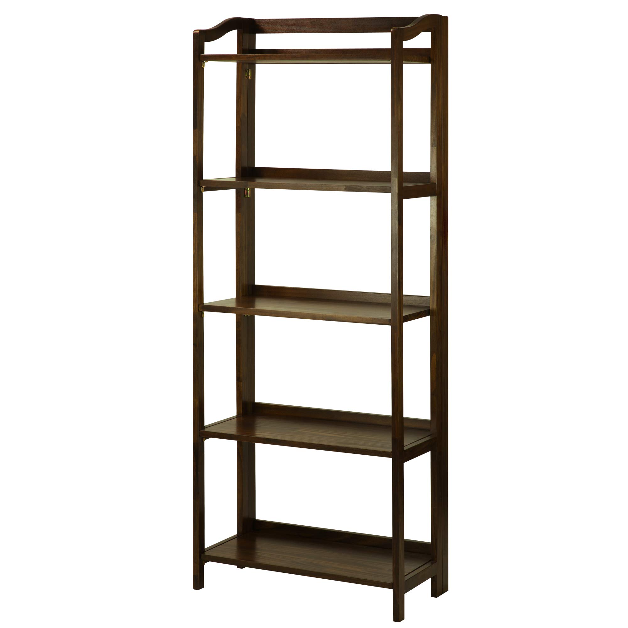 Casual Home Stratford 5-Shelf Folding Bookcase - Warm Brown Wooden Book Shelf for Living Room, Bedroom & Office - Space Saving Storage Organizer for Books, Toys & Decor