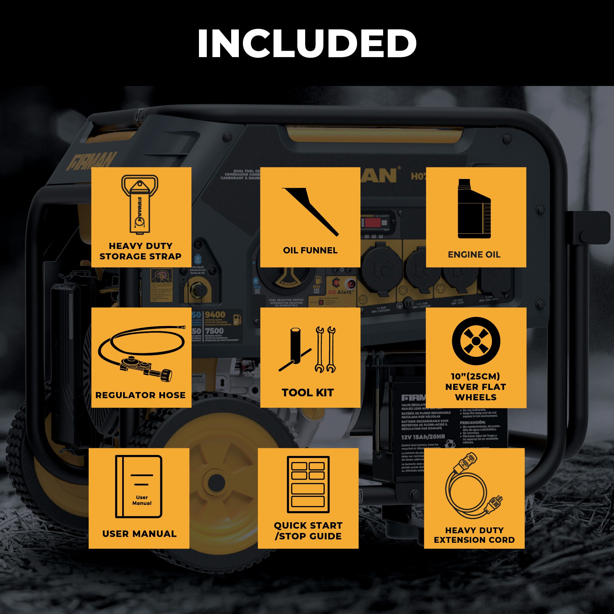 9400W Dual Fuel Portable Generator with Electric Start & CO Alert - 120/240V for Camping, Home Backup & Outdoor Power (Gas/Propane)