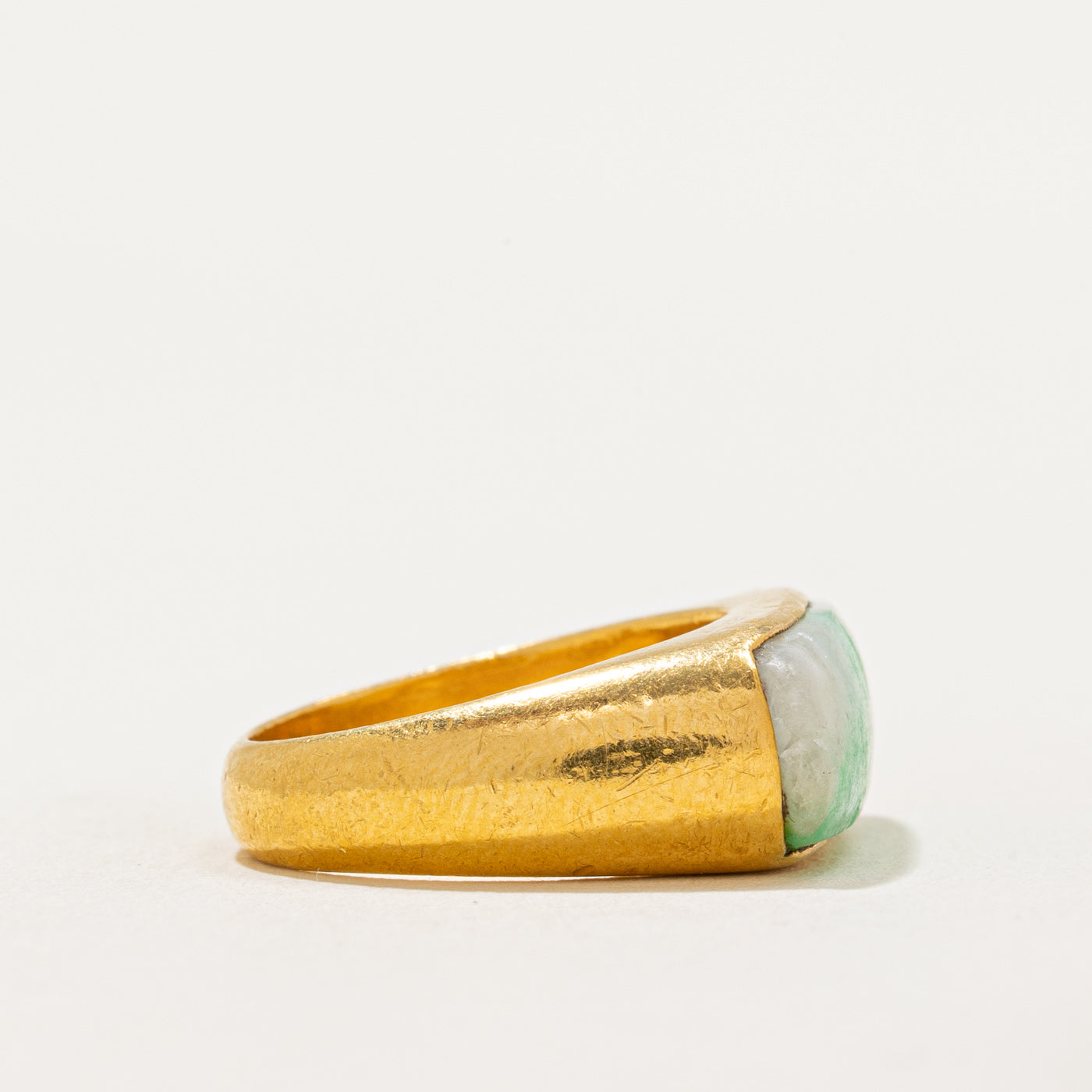 24K Gold East West Cabochon Jade Ring - 3.00ct Genuine Jade Stone - Size 7 - Elegant Dainty Jewelry for Women - Perfect for Weddings, Anniversaries & Special Occasions