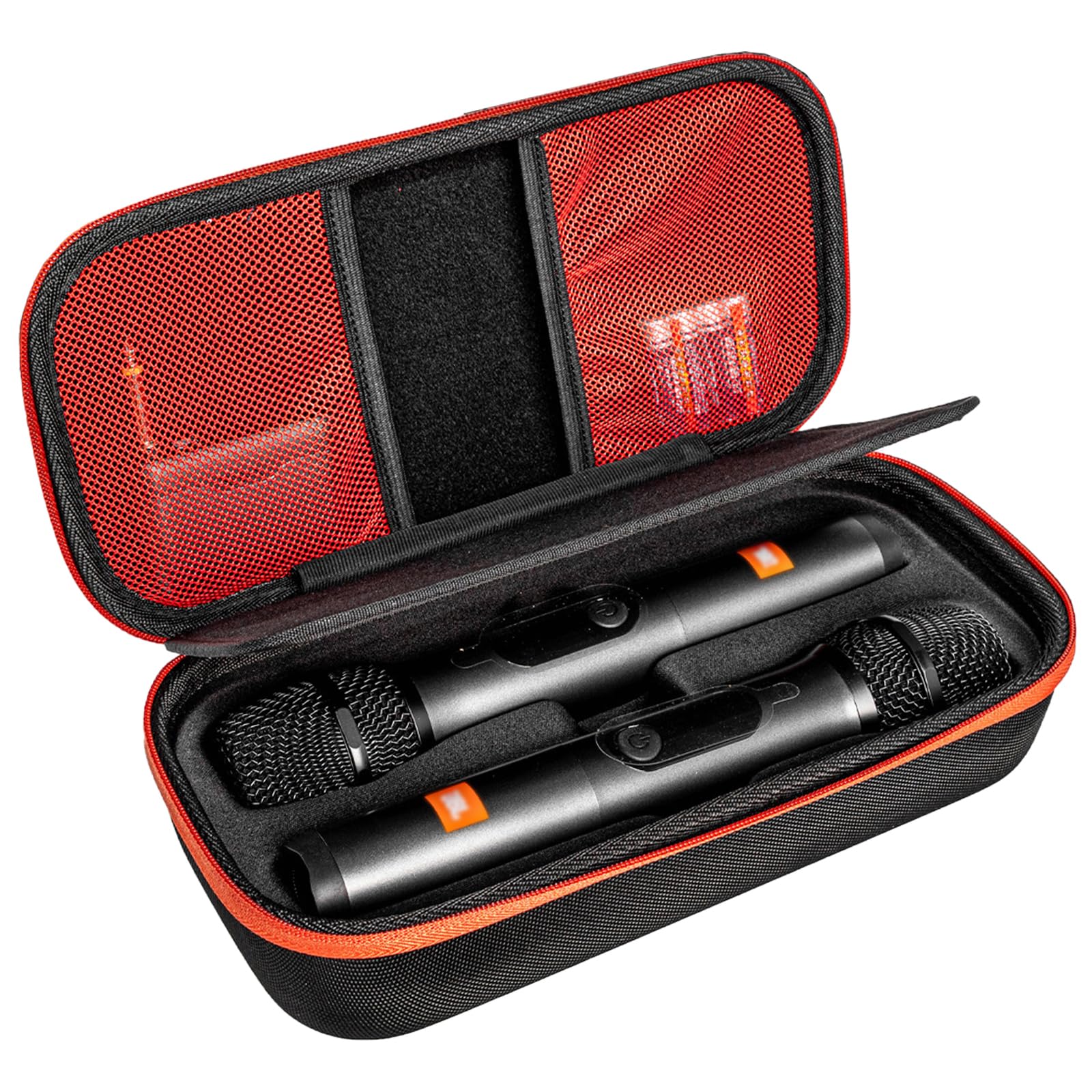 Professional Wireless Microphone Travel Case - Shockproof Dual Mic Storage with Handle & Mesh Pocket for Adapters & AA Batteries - Perfect for Karaoke, Singing, Partybox & Live Performances - Durable Black Carrying Case for Singers & Performers