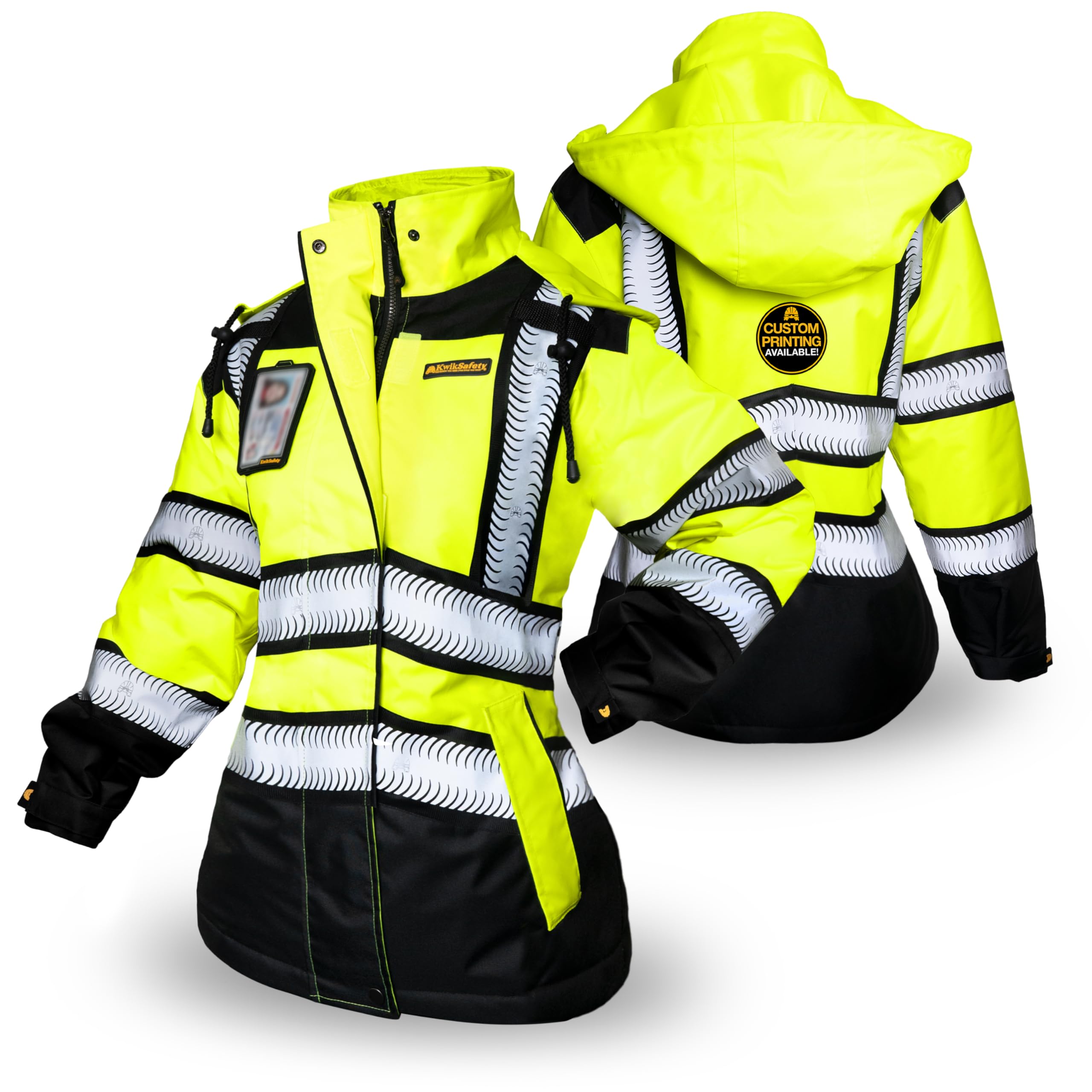KwikSafety Women's Hi-Vis Insulated Bomber Safety Jacket - ANSI Compliant Reflective Workwear for Construction & Outdoor Winter Use