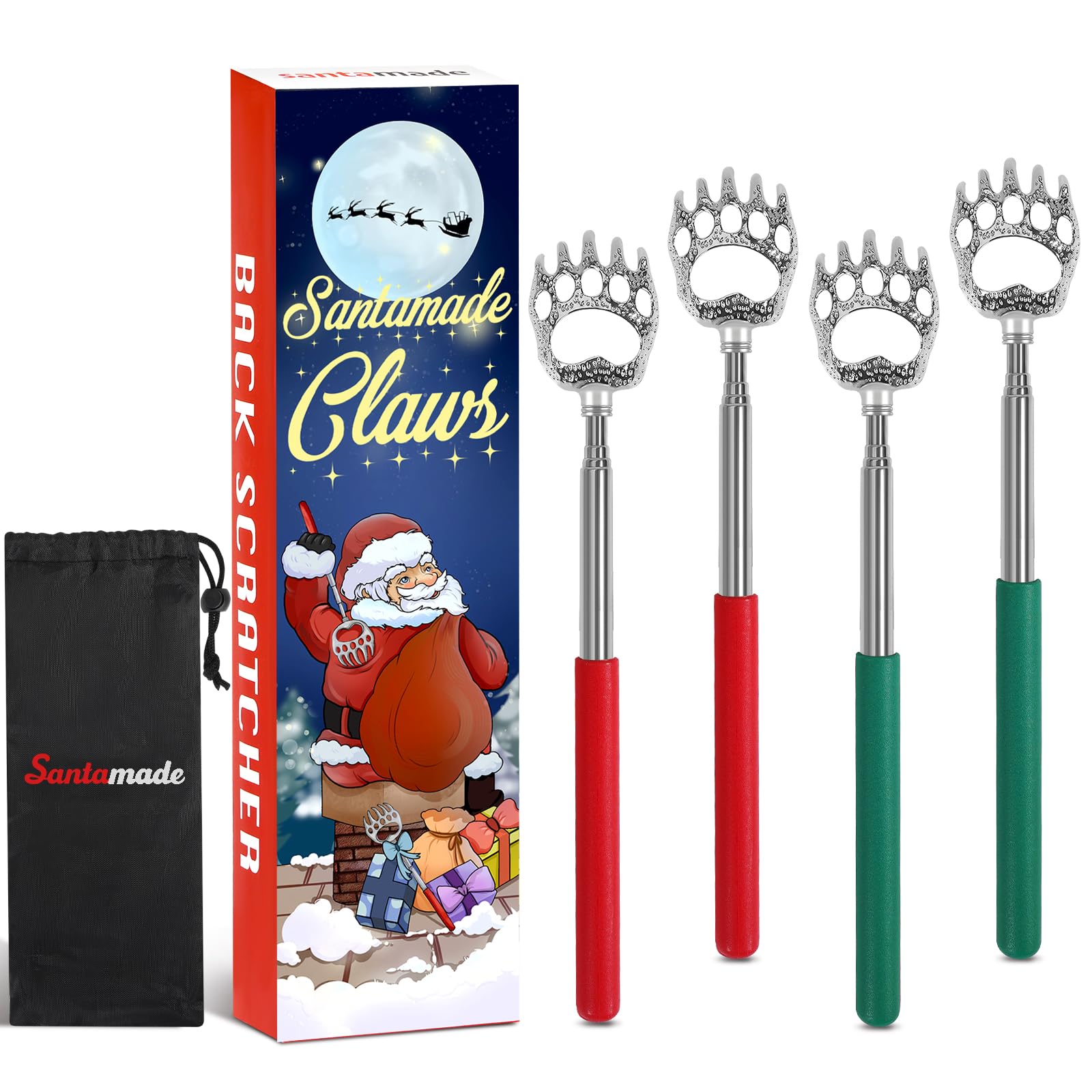 Bear Claw Back Scratcher 4 Pack - Telescopic Extendable Back Scratcher for Men, Women, Seniors | Funny & Practical Gifts for Adults, White Elephant Gifts, Stocking Stuffers | Perfect for Home, Office, Travel & Itch Relief