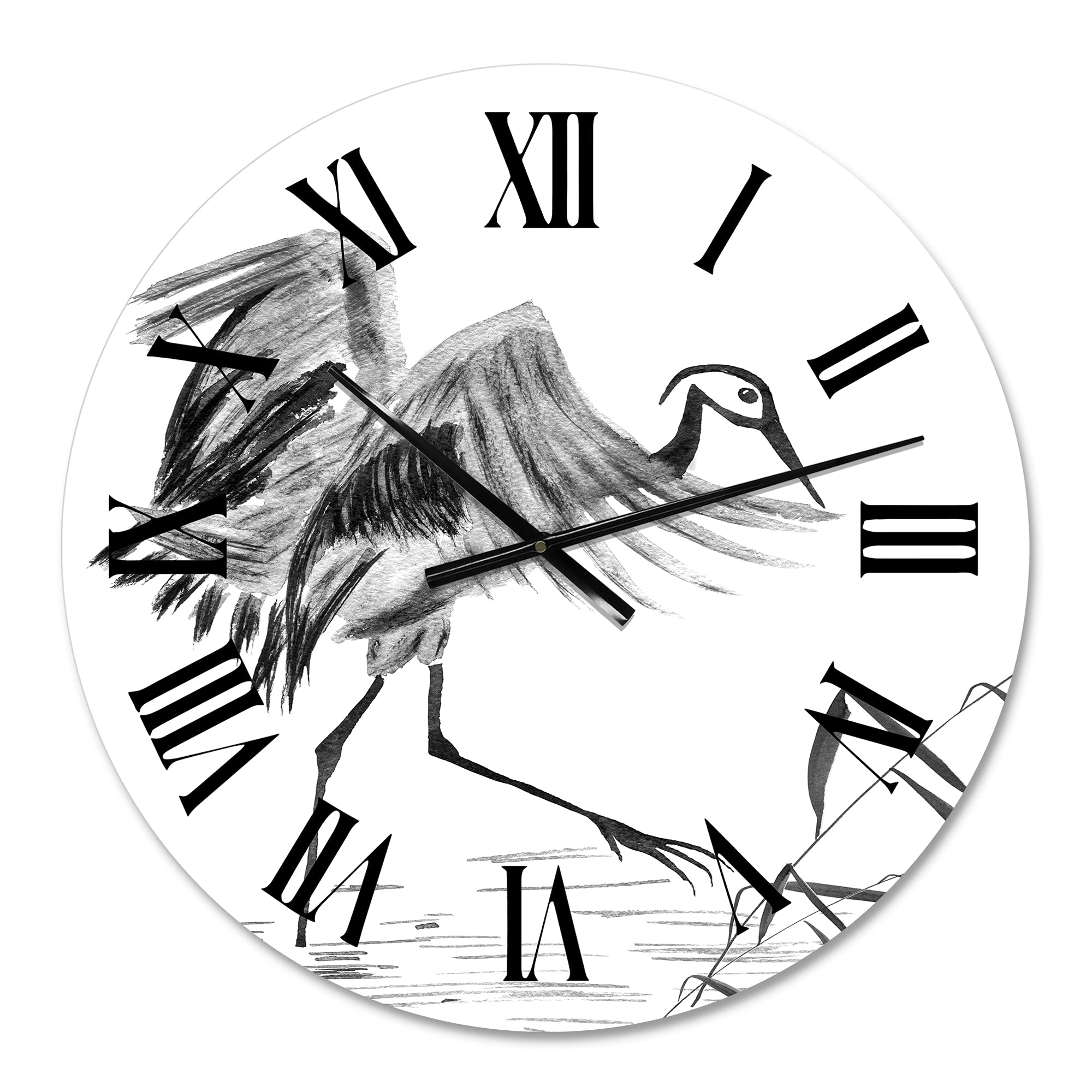 Japanese Oriental Crane Bird Wall Clock - Large Traditional Home Decor Clock with Nature Landscape Design | Perfect for Living Room, Bedroom & Office Décor