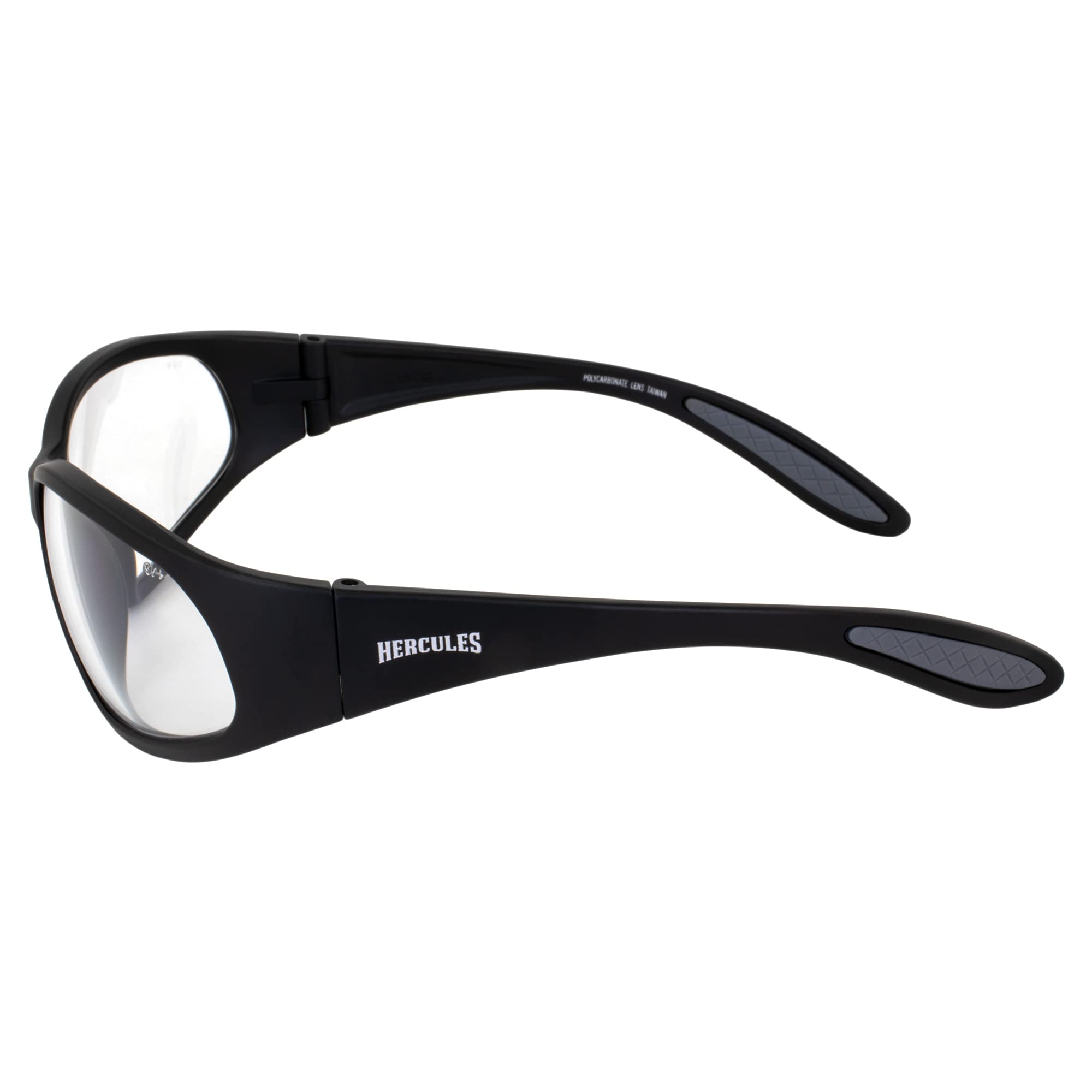 Hercules-1 Jr Wraparound Motorcycle Sunglasses - Z87.1 Safety Rated Riding Glasses for Small Faces (2 Pairs: Black Frame with Clear & Smoke Lenses) - Perfect for Motorcycle Riding, Cycling & Outdoor Sports