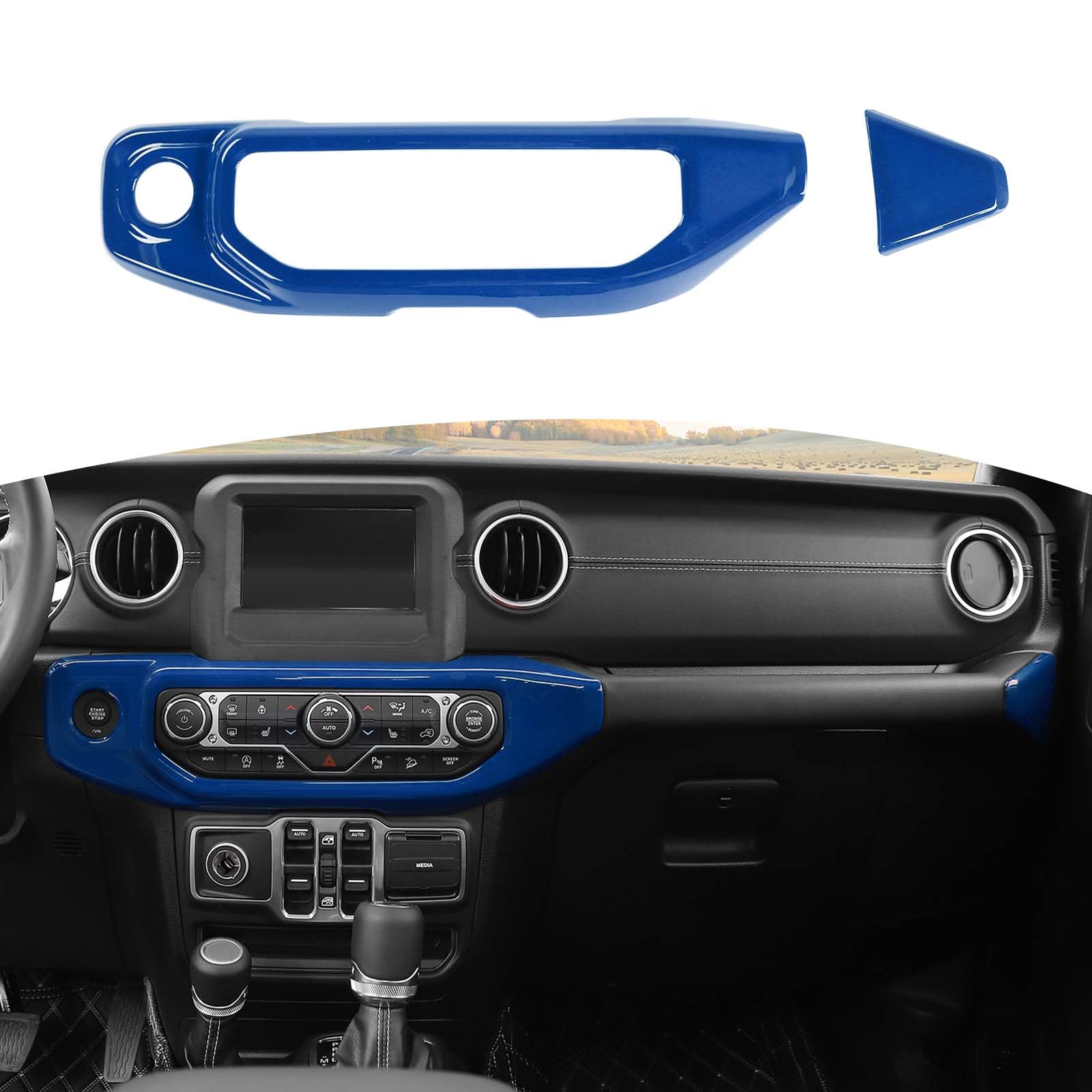Blue Dashboard AC Control Panel Trim Cover for Jeep Wrangler JL & JLU (2018-2023) & Gladiator JT (2020-2023) - Interior Accessories (2-Piece Set) - Perfect for Customizing & Protecting Your Jeep's Dash
