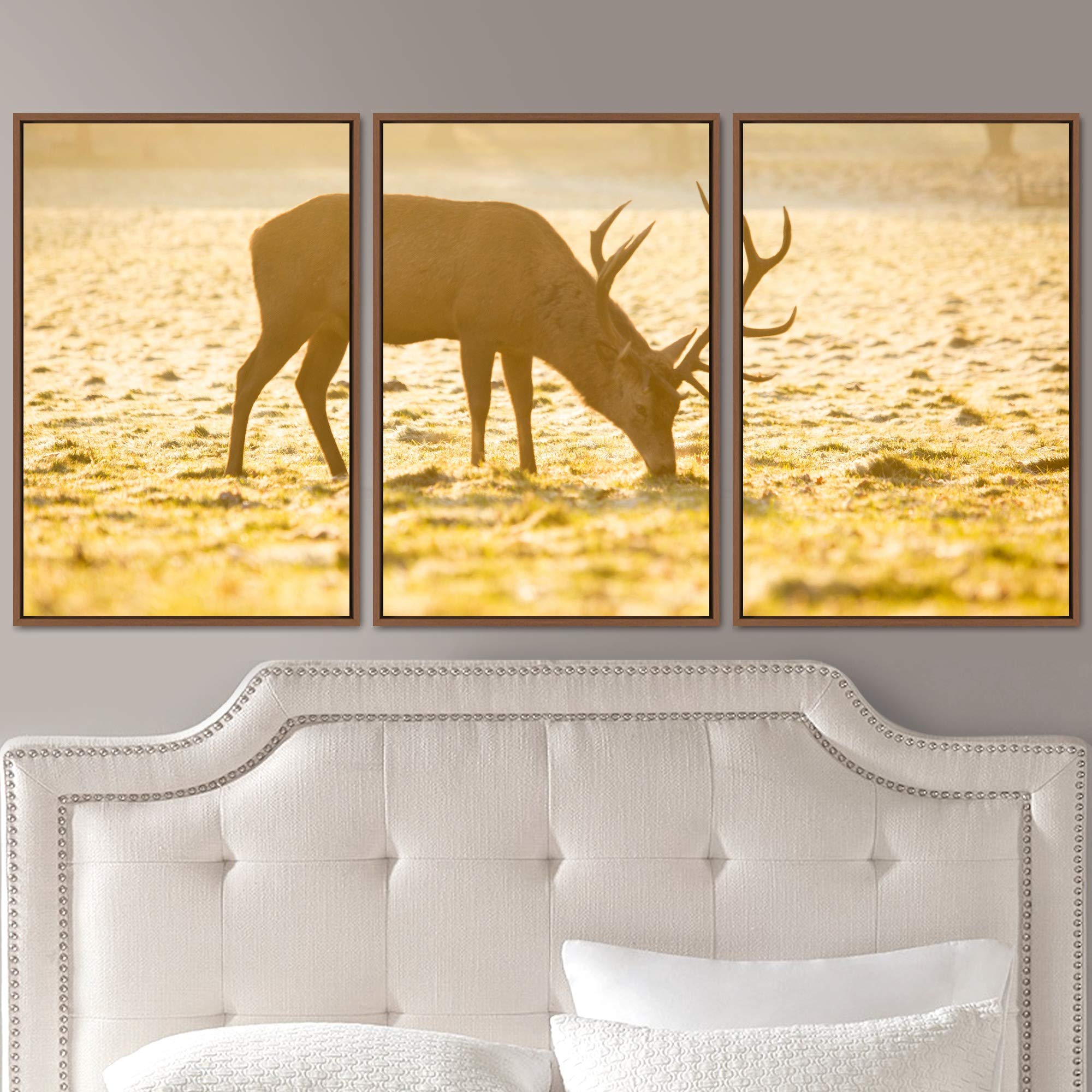 Spiritual Deer Canvas Wall Art Set - 3 Piece Framed Animal Prints (16x24 Inch) for Living Room & Bedroom Decor | Nature-Inspired Home Artwork | Perfect for Zen, Boho & Modern Interior Design