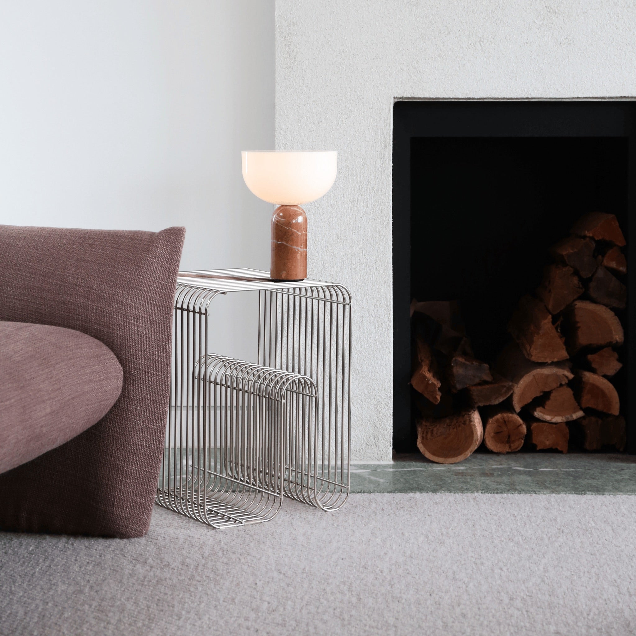AYTM Curva Metal Stool & Side Table in Silver - Modern Bar Stool and Accent Table for Living Room, Bedroom or Outdoor Patio