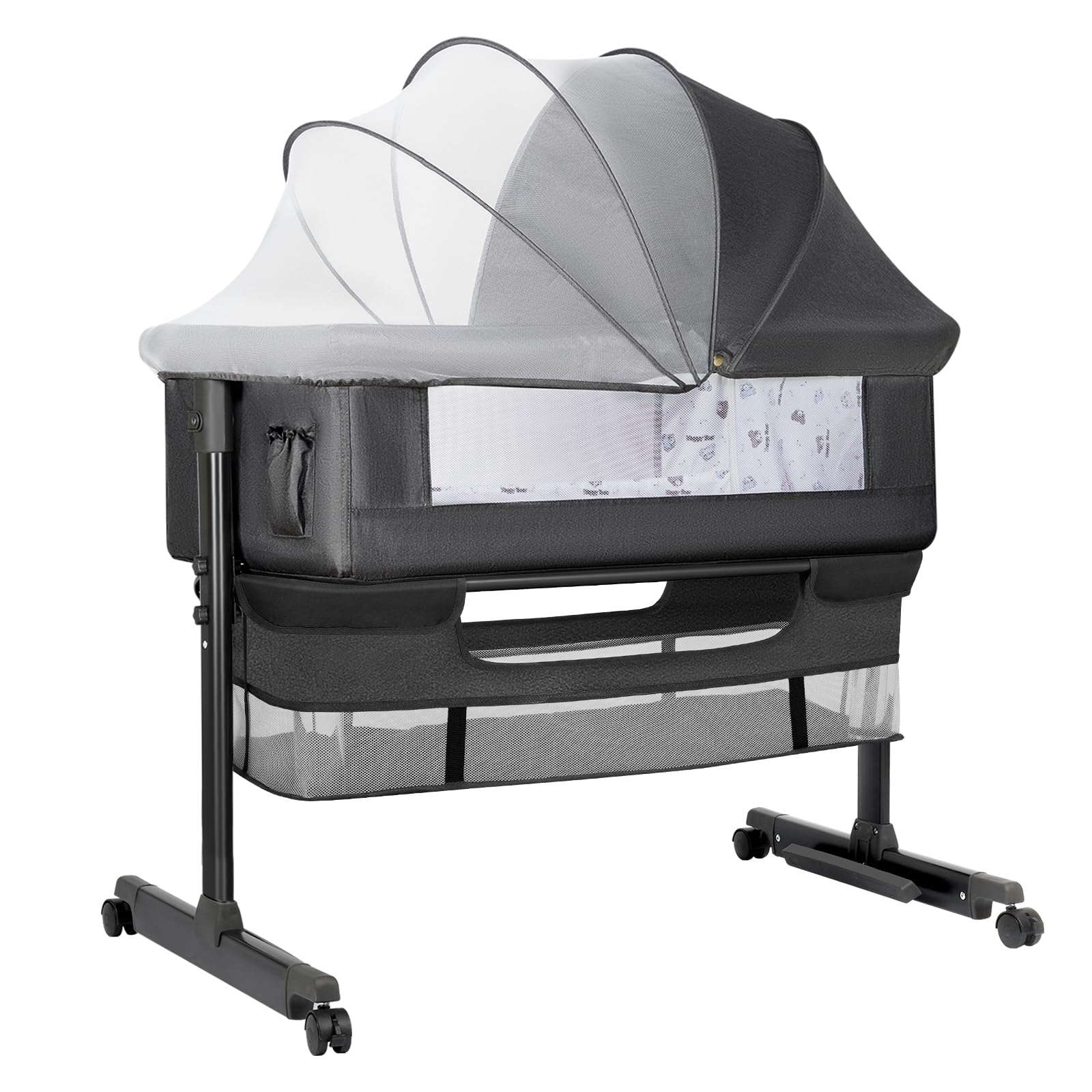 Portable Baby Bassinet Bedside Sleeper - Foldable Crib for Newborns & Infants | Dark Gray Nursery Essential for Girls & Boys | Perfect for Bedroom, Nursery & Travel (2024 New Style)