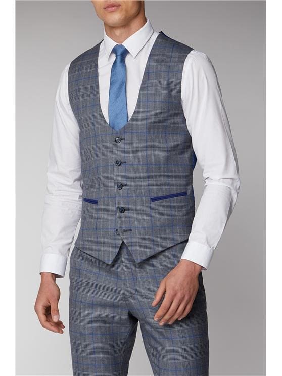 Antique Rogue Samuel Grey and Blue Check Waistcoat for Men - Vintage Style Vest for Formal Events, Weddings & Cosplay