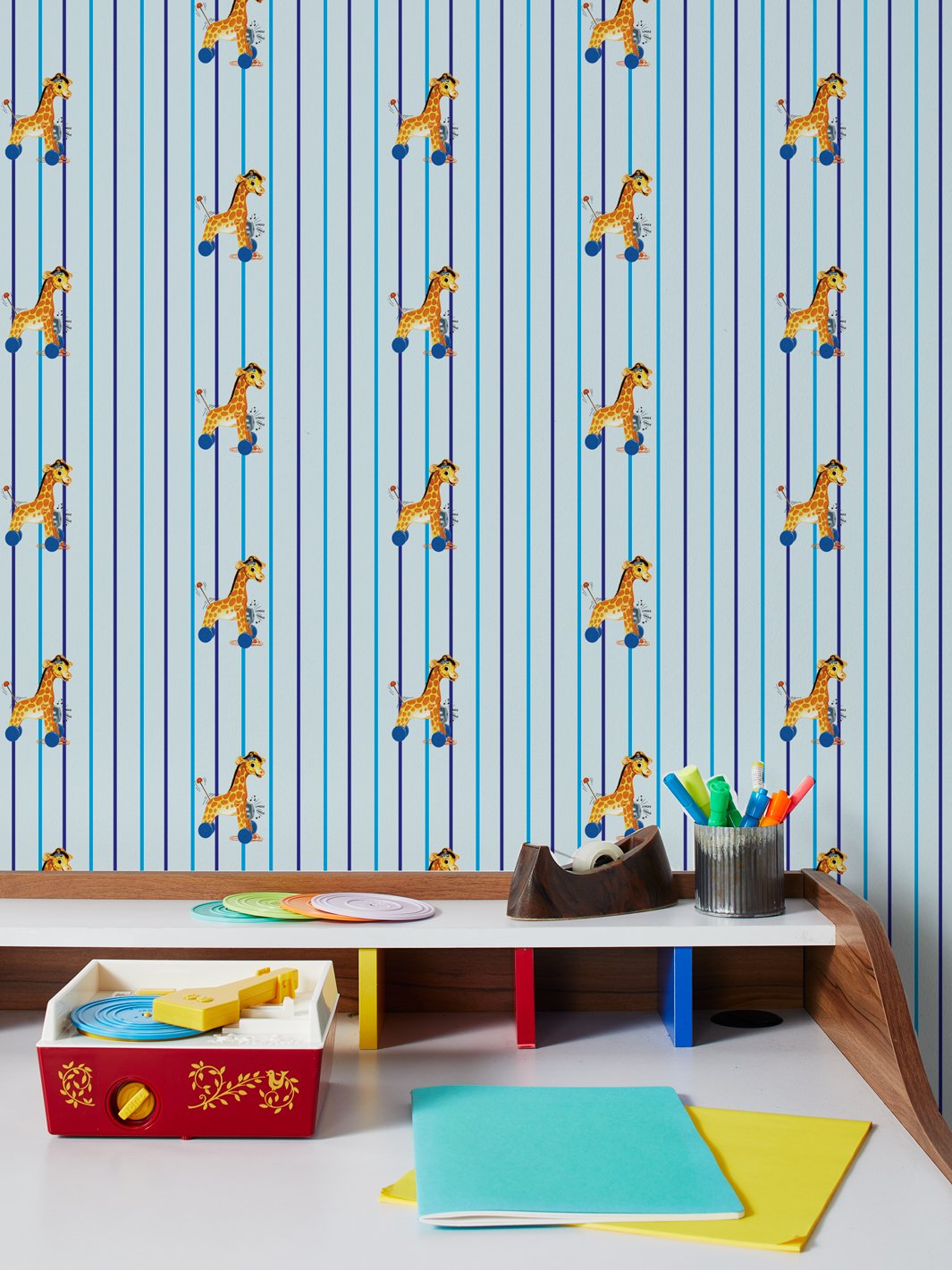 Fisher Price™ Jingle Giraffe Stripe Wallpaper - Playful Nursery Decor for Baby Rooms & Kids Bedrooms