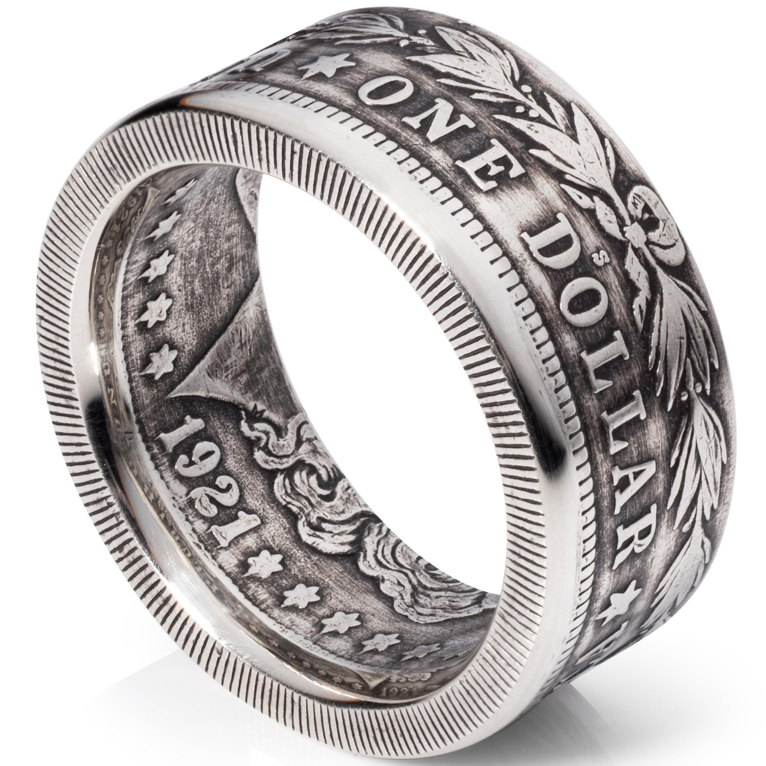 Handmade 1921 Morgan Silver Dollar Men's Ring - Authentic US Coin Jewelry for Men | Sterling Silver Band Crafted from Real Silver Coins | Vintage Style Gift for Him | Perfect for Weddings, Anniversaries & Special Occasions
