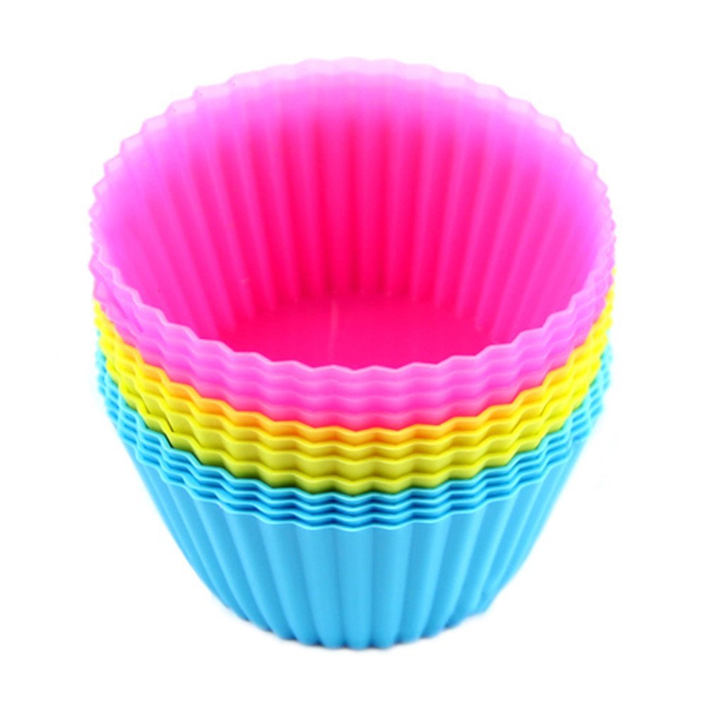 Reusable Silicone Baking Cups - 12 Pack Rainbow Cupcake Molds for Baking, Muffins, Cakes, Ice Cream & Puddings | Non-Stick, Dishwasher Safe & Eco-Friendly | Perfect for Parties, Meal Prep & Kids Snacks