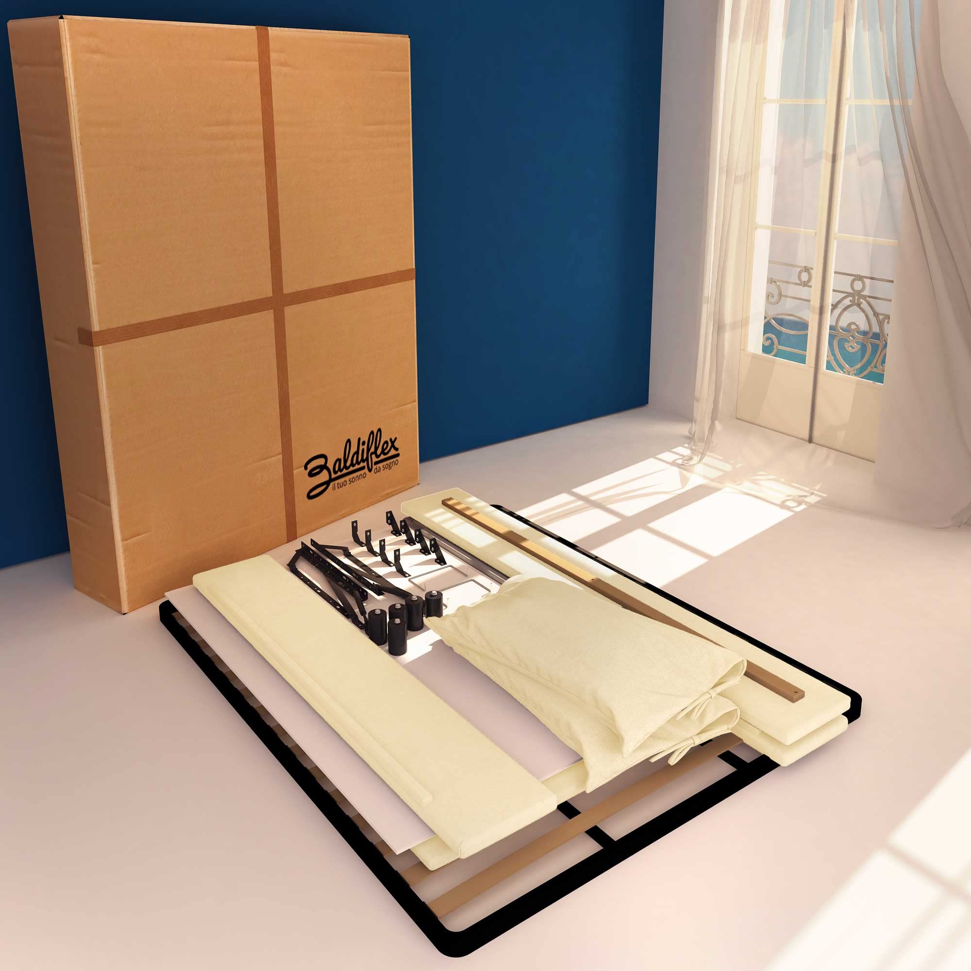 Baldiflex Licia Soft Single Bed with Storage, Synthetic Leather Upholstery, Slatted Base for Single Mattress, 160 x 200 cm, Cream - Perfect for Small Bedrooms, Guest Rooms & Studio Apartments