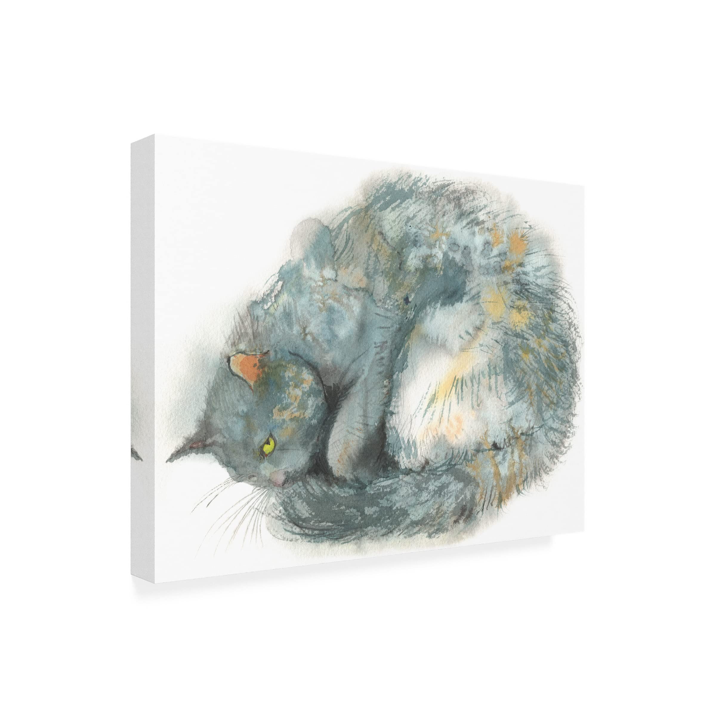 Trademark Fine Art 'Smart Cat' Canvas Art by Elena Bolgova - Hand-Painted Feline Wall Decor for Living Room, Bedroom & Office