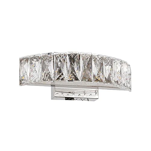 Modern Chrome Stainless Steel LED Wall Sconce with Clear Crystal Accents - Silver Contemporary Lighting for Bedroom, Hallway & Living Room Decor