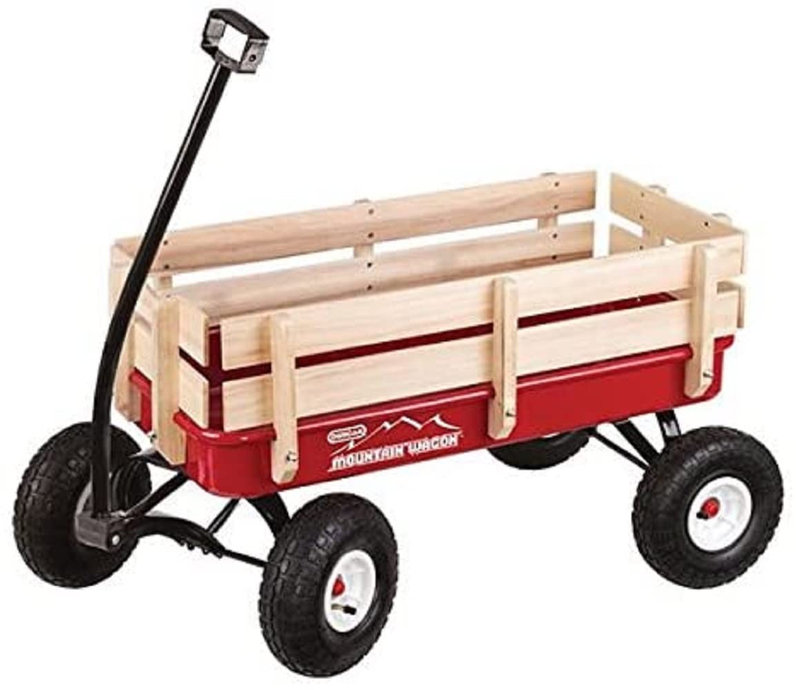Duncan Toys Mountain Wagon - All-Terrain Pull Along Toy Wagon for Kids with Wooden Panels, Wide Grip Handle & Sturdy Wheels - Red Kids Wagon 41