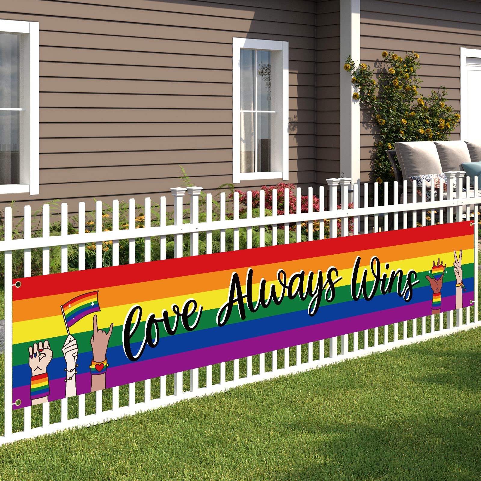 Pride Month Rainbow Banner Party Supplies – LGBT Gay Love Sign Backdrop for Outdoor Indoor Decorations, Parades, Weddings & Pride Events