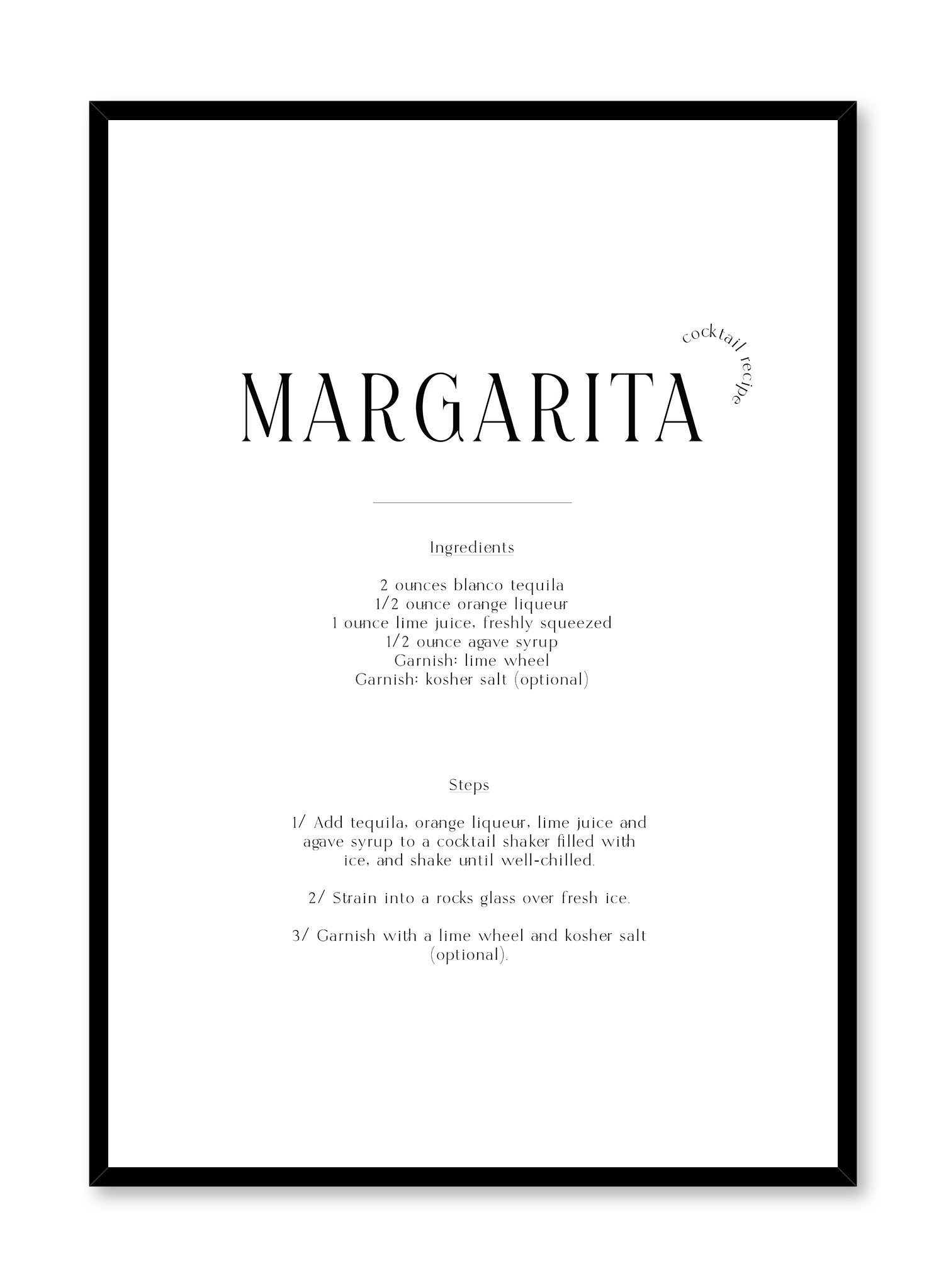 Margarita Cocktail Recipe Poster - Vintage Style Bar Decor, Perfect for Home Bars, Restaurants & Cocktail Parties
