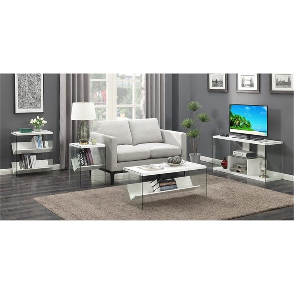 White Wood Finish & Clear Glass End Table Set of 2 - Modern Side Table for Living Room, Bedroom, or Office - Perfect for Coffee, Books, and Decor