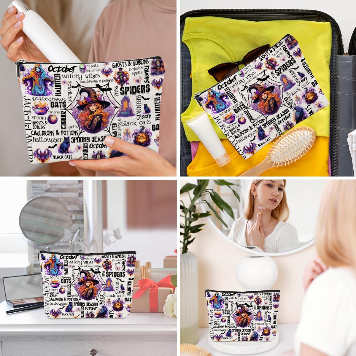 Halloween Witch Makeup Bag - Spooky Season Cosmetic Pouch for Women & Girls, Perfect Gift for Witch Lovers, Bestie, Sister or Friend - Cute Toiletry Bag with Zipper for Thanksgiving & Christmas (Great for Travel, Parties & Everyday Use)
