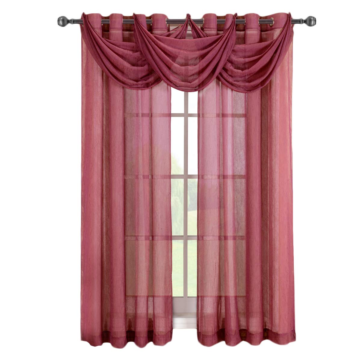 Royal Hotel Bedding Abri Burgundy Grommet Crushed Sheer Curtain Panel - 1 Piece (50x96 inches) - Elegant Window Treatment for Living Room, Bedroom & Hotel Decor