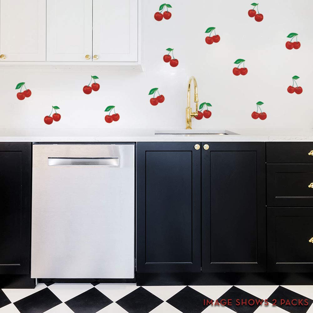 Tempaper Cherry Peel and Stick Wall Decals - Self-Adhesive Removable Wall Stickers for Home Decor, Nursery, Bedroom, Office - Red Floral Design (Set of 24) - Perfect for DIY Home Improvement, Kids Room, and Rental Apartment Decorating