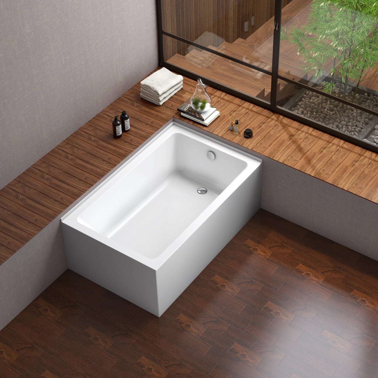 Aqua Eden VTAP6036R22TS 60-Inch Acrylic Rectangular 2-Wall Corner Alcove Bathtub - Right Hand Drain, Glossy White - Perfect for Small Bathrooms & Modern Home Spa