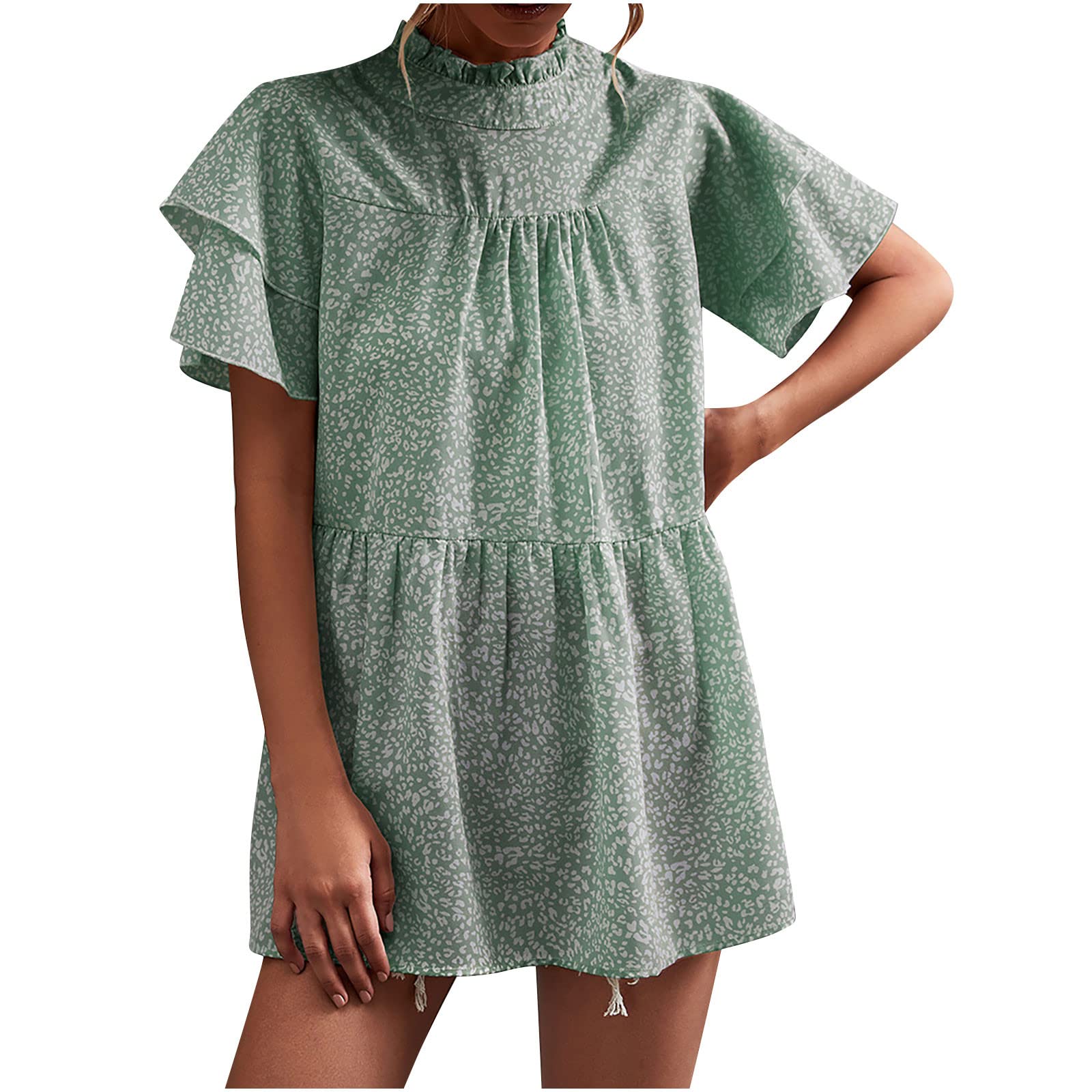 Elegant Summer Tops for Women 2023 - Tiered Ruffle Sleeve Boho Floral Print Blouse, Flowy Chiffon Shirt for Casual Wear, Beach Vacation & Date Night Outfits