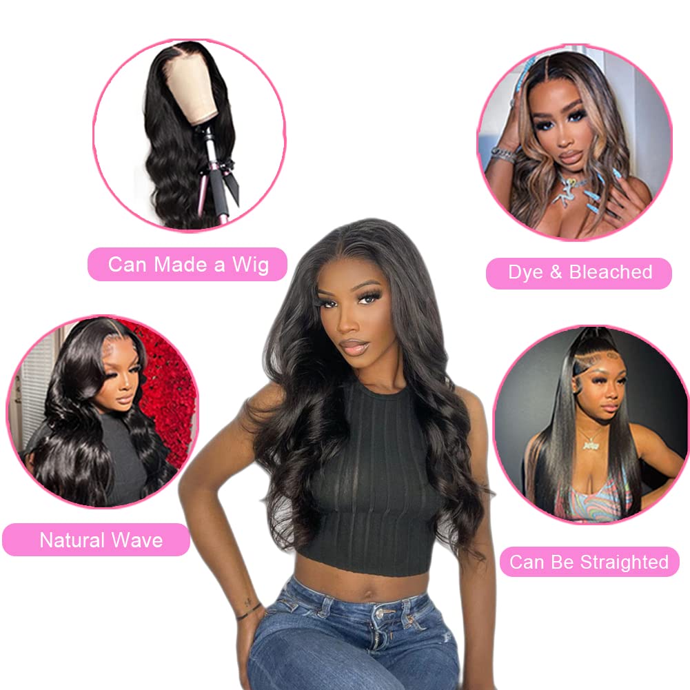 100% Unprocessed Brazilian Virgin Human Hair Bundles - 4 Pcs Body Wave Weave (22/24/26/28 Inch) 10A Grade Natural Black Hair Extensions for Women | Perfect for Styling, Volume Boost & Everyday Wear