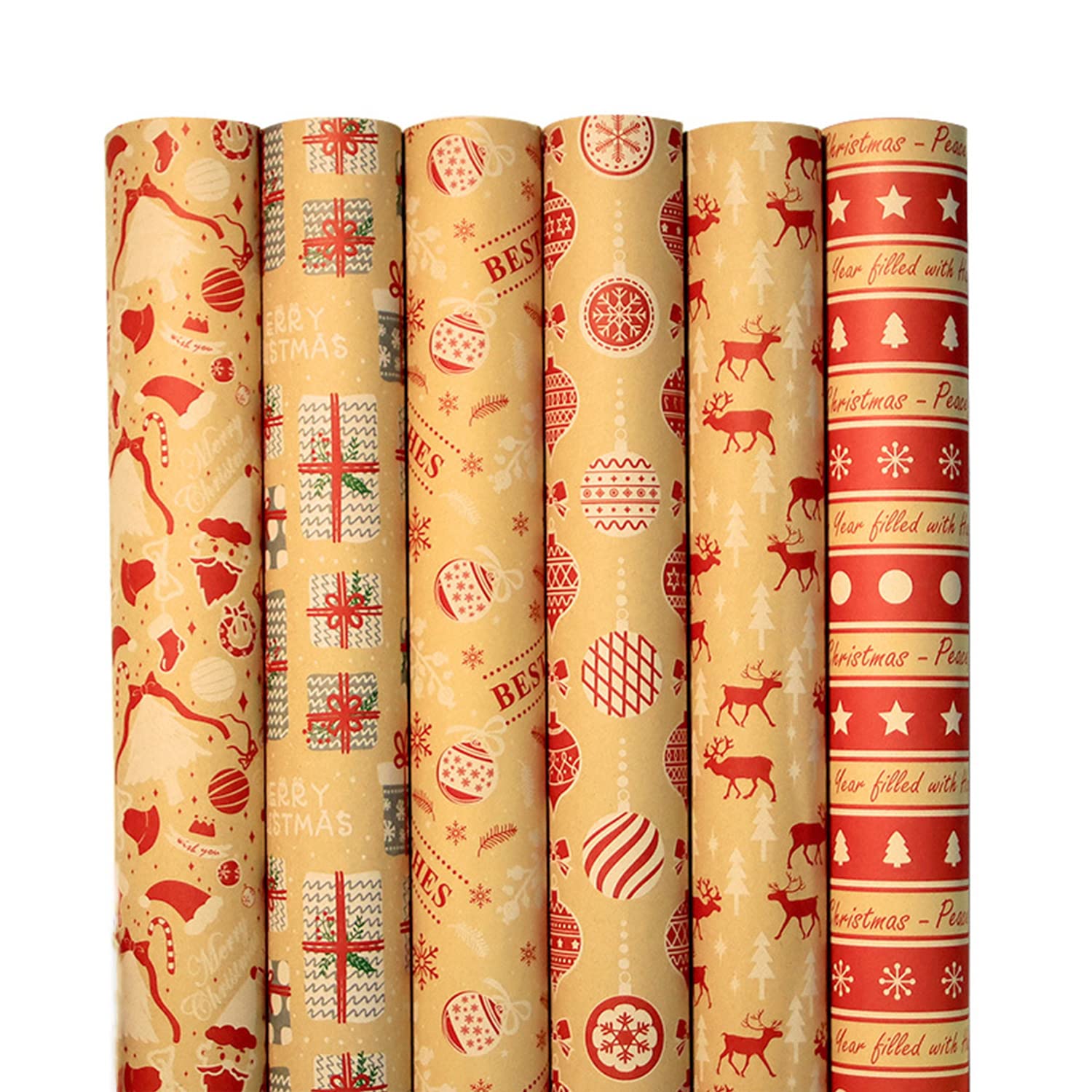 6-Pack Christmas Wrapping Paper Sheets - Festive Holiday Gift Wrap with 6 Unique Patterns for Christmas, Birthday & Party Presents | Perfect for DIY Gift Wrapping, Holiday Decorations & Seasonal Celebrations