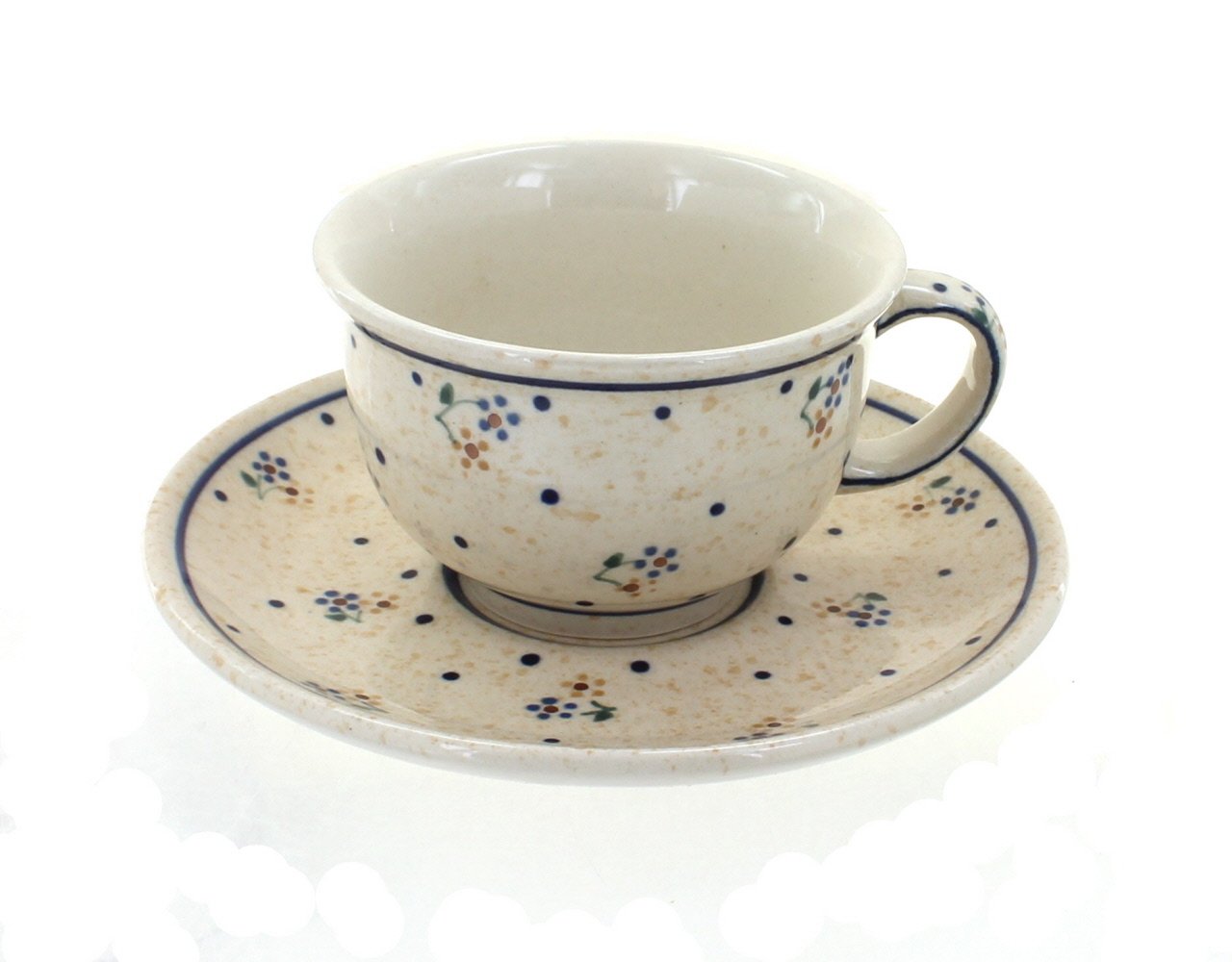 Handmade Blue Rose Polish Pottery Country Meadow Tea Cup and Saucer Set - Vintage Floral Ceramic Coffee Cup for Afternoon Tea, Cottage Decor, Gift Idea