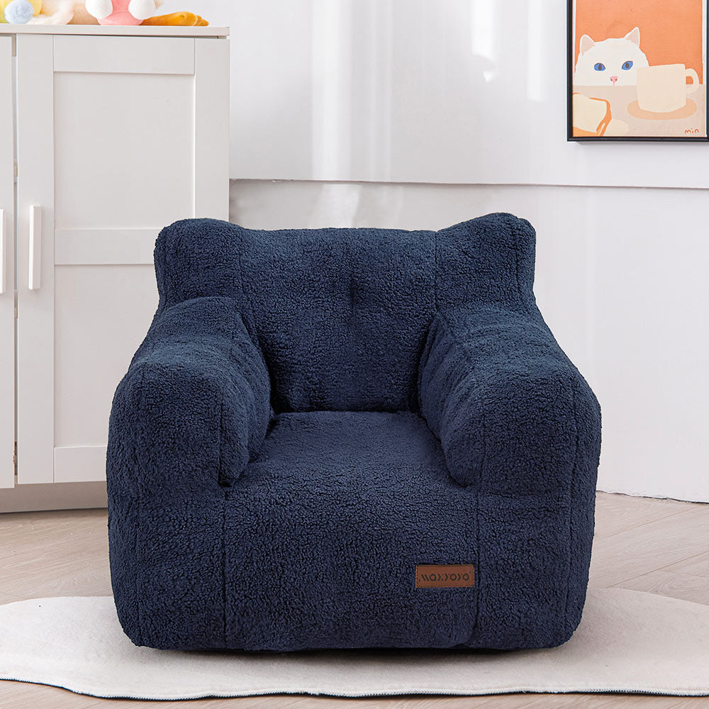 MAXYOYO Kids Sherpa Bean Bag Chair - Soft Teddy Lazy Sofa for Boys and Girls, Navy Blue - Cozy Reading Nook & Playroom Seating for Children's Bedroom