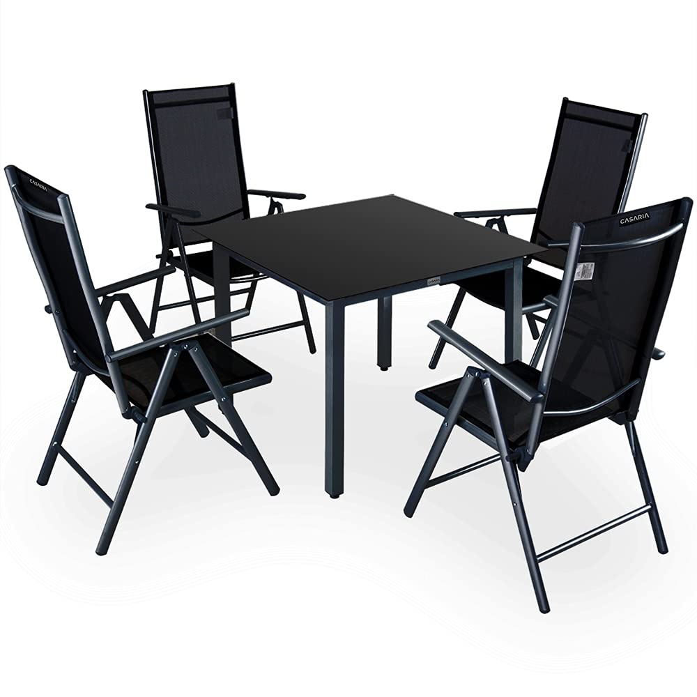 Casaria® Aluminum Folding Outdoor Dining Table 90x90cm - Weatherproof 4-Person Patio Set for Garden, Balcony & Terrace - Anthracite Black (Perfect for BBQs, Outdoor Entertaining & Small Space Living)