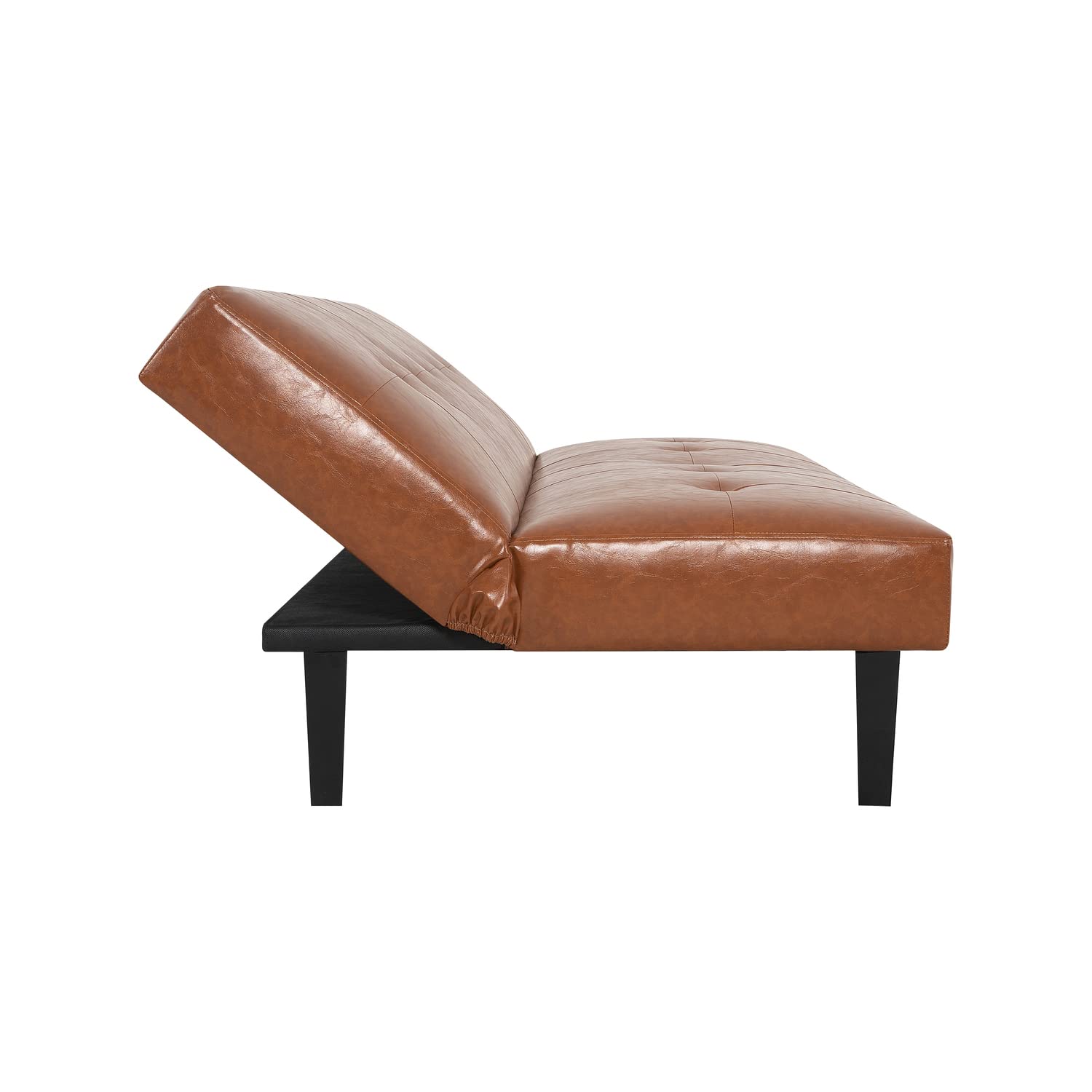 Naomi Home Caramel Faux Leather Futon Sofa Bed - Convertible Sleeper for Small Spaces, Living Room & Guest Room - Modern PU Leather Couch with Sturdy Metal Frame