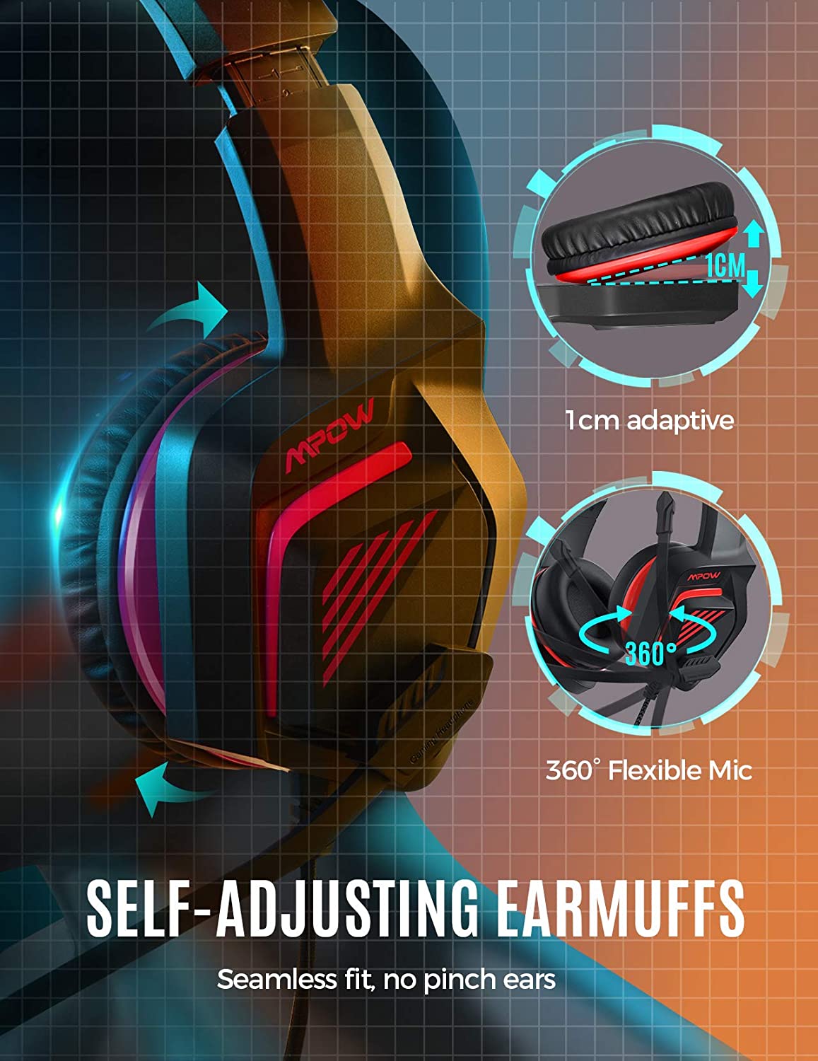 Mpow BH502 Wireless Gaming Headset with Noise Cancelling Mic - Comfortable Over-Ear Headphones for PC, PS4, Xbox, Nintendo Switch - Perfect for Online Gaming & Streaming