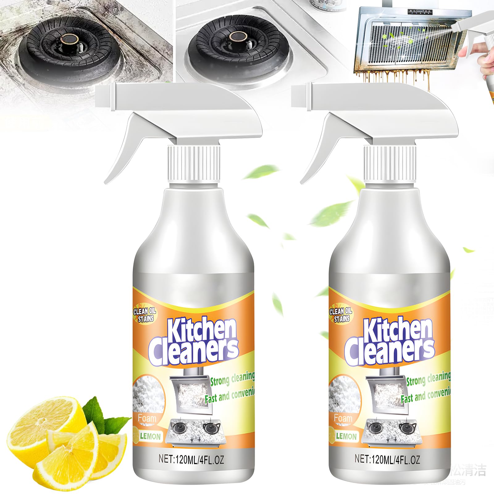 Kubot 2-Pack Kitchen Foam Cleaner Spray - Heavy Duty Stain Remover for Pots, Pans & Grease - All-Purpose Degreaser (120ml) - Perfect for Deep Cleaning Stovetops, Ovens & Cookware