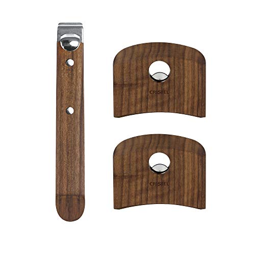 Cristel Casteline Handle Set - 1 Long & 2 Side Handles in Premium Walnut Wood for Cookware, Pots, and Pans - Perfect for Professional Chefs & Home Kitchen Use