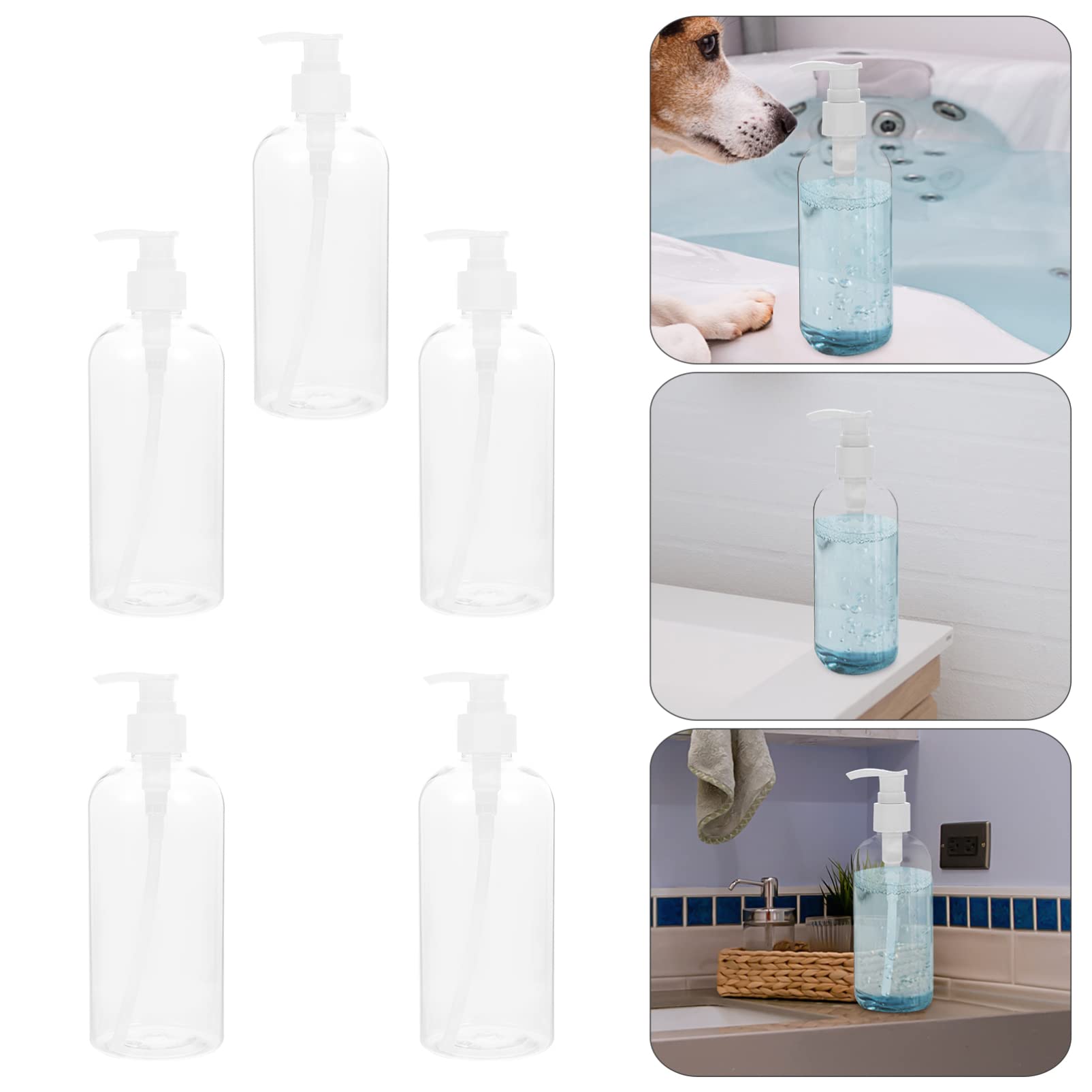 5Pcs Bathroom Lotion Dispensers | Pet Shampoo Shower Bottles | Creative Refillable Pump Bottles for Home | Perfect for Bathroom, Shower & Pet Grooming Station