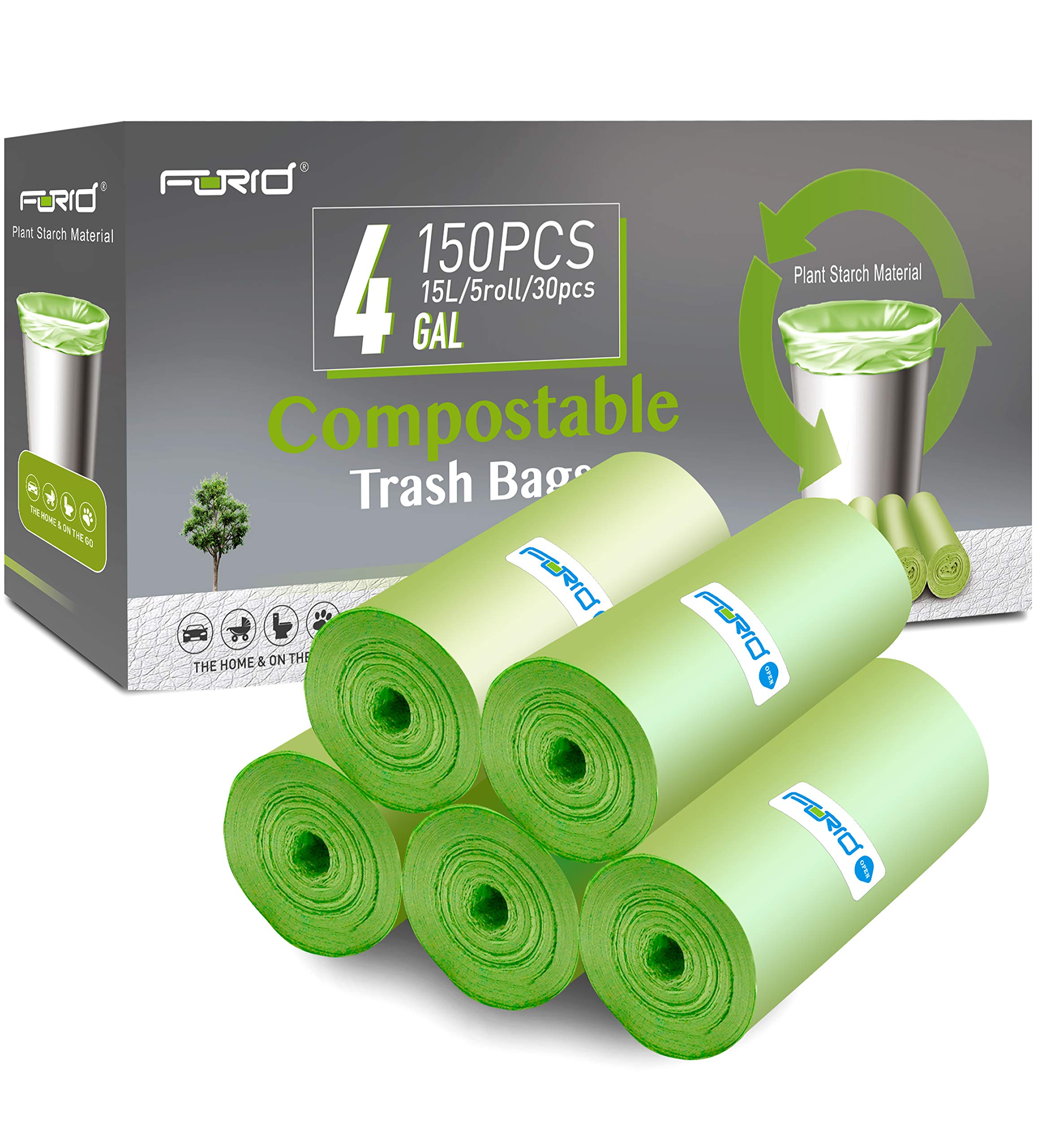 FORID 4 Gallon Trash Bags - 150 Count Unscented Heavy Duty Garbage Can Liners (15 Liter) for Kitchen, Bathroom, Home Office - Eco-Friendly Waste Disposal Solution for Daily Household Use