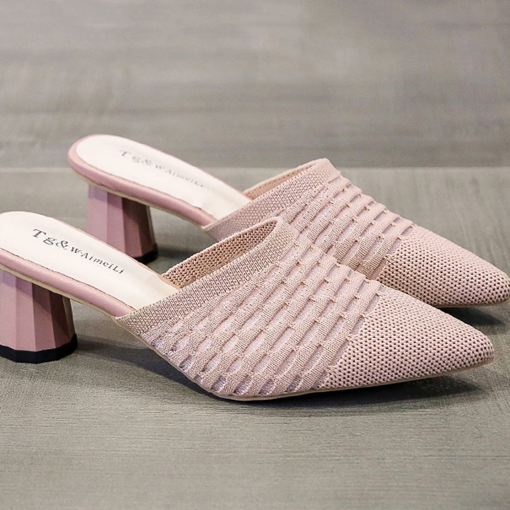 Women's Chunky High Heel Mules - Breathable Mesh Knit Slingback Dress Shoes for Party & Evening Wear | Comfortable Women's Fashion Mule Sandals for Weddings, Date Nights & Special Occasions
