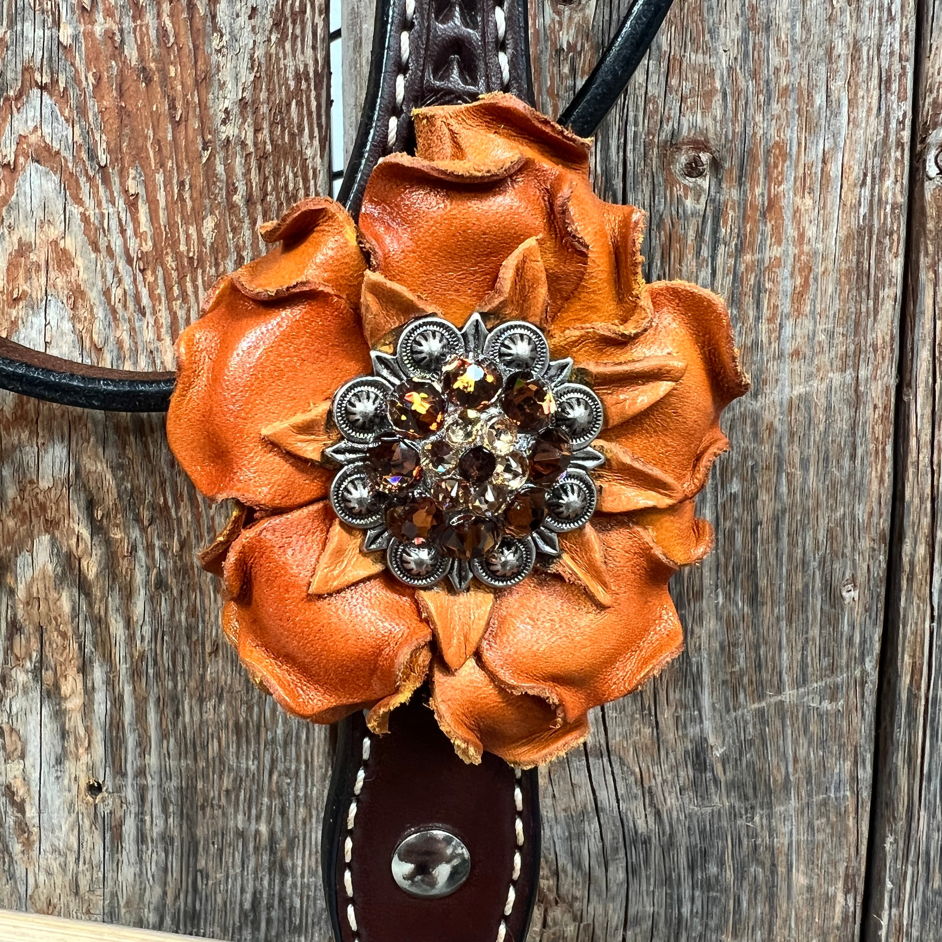 Dark Oil Basketweave Champagne Topaz Browband & One Ear Tack Set - Horse Riding Show Equipment for Equestrian Competitions & Dressage Events (BBBC602)