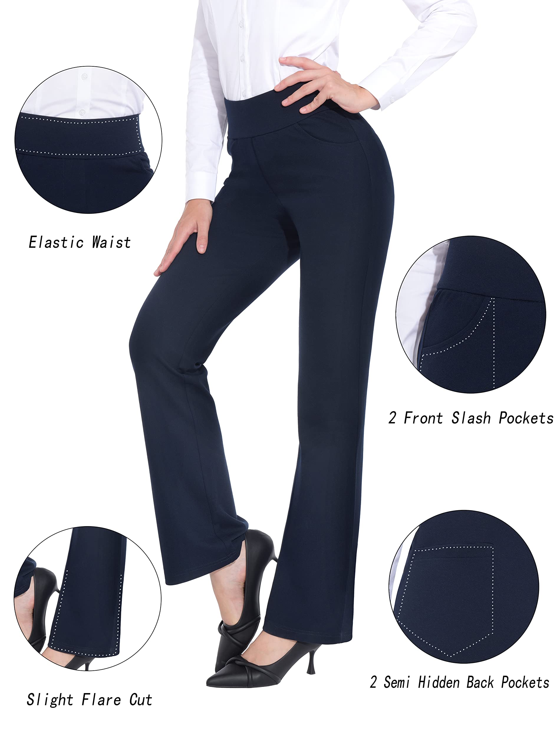 ZTN Women's High Waist Pull-On Dress Pants - Tummy Control Work Pants for Business Casual | Stretch Comfort & 4 Pockets | Perfect for Office, Travel & Professional Meetings
