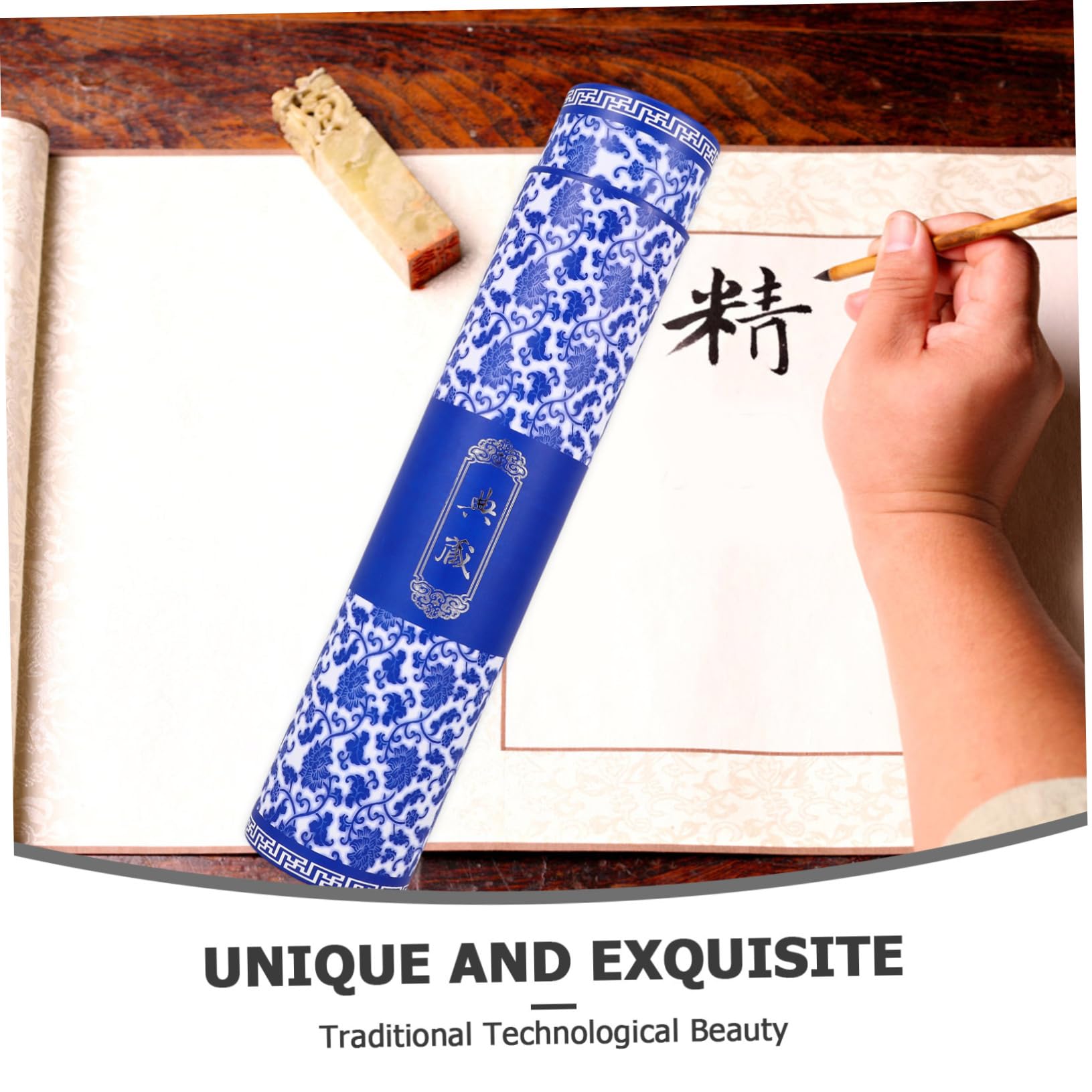 VILLCASE Blue and White Porcelain Painting Storage Box - Scroll Holder for Artwork, Posters & Drawings | Perfect for Artists, Mailing & Home Decor Organization