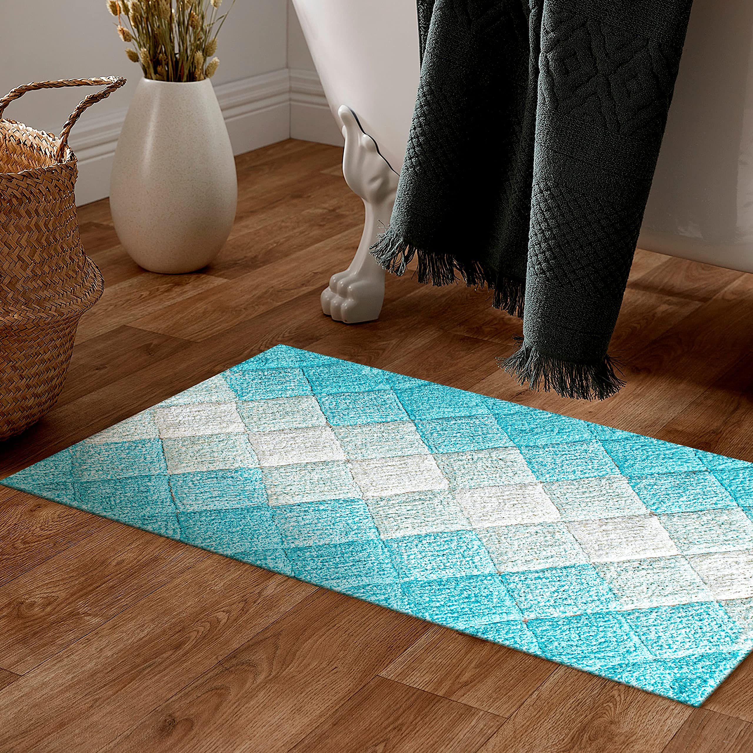 Non-Slip Bathroom Rugs Set of 2 - Quick Dry Cotton Bath Mats for Bathroom Floor, Tub, Spa & Shower | Soft & Absorbent Entryway & Living Room Doormats | 21x32 & 17x34 Inches | Perfect for Wet Areas, Bathroom Decor & Home Safety
